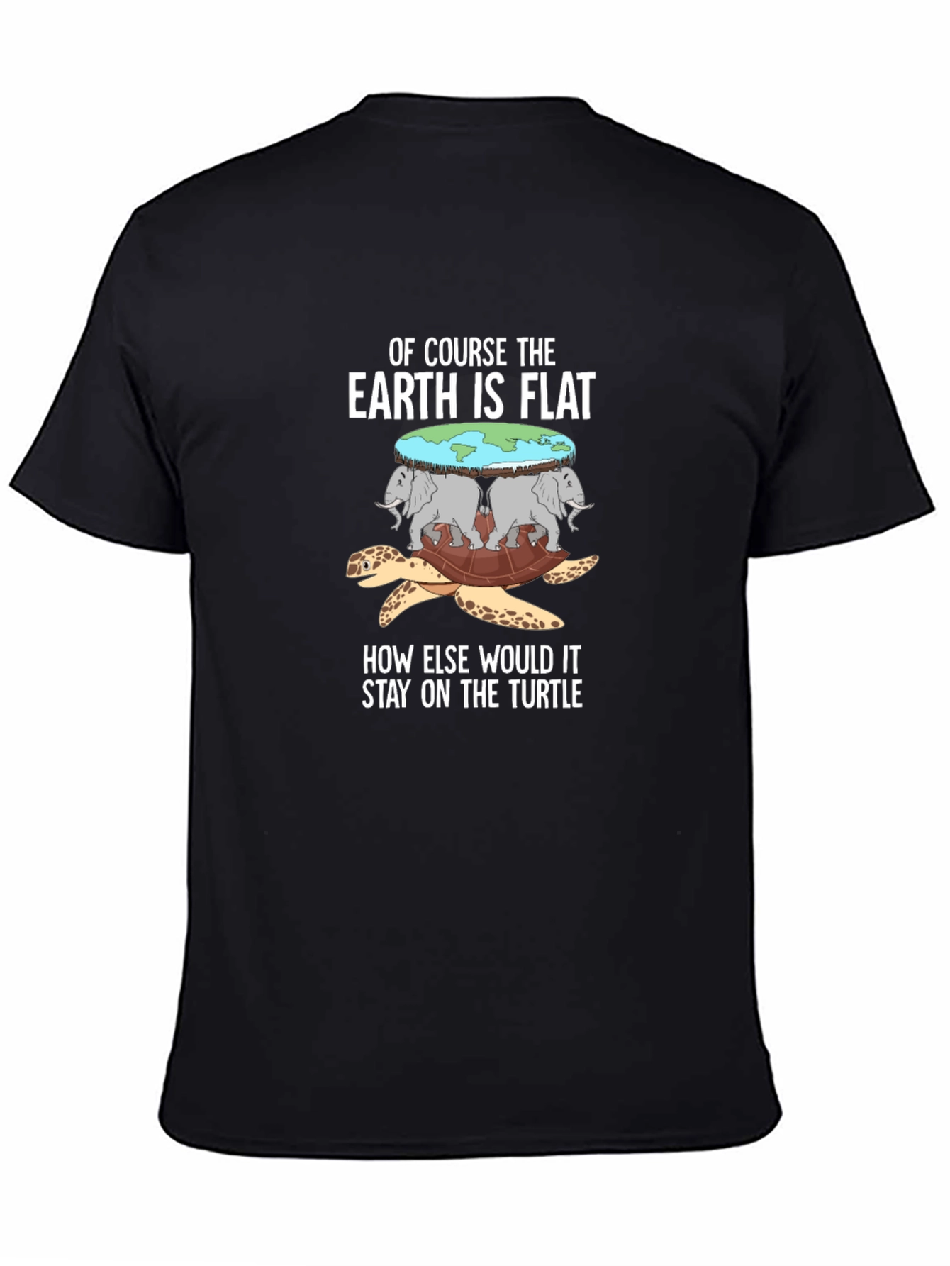 Black Flat Earth Turtle T-Shirt view 4