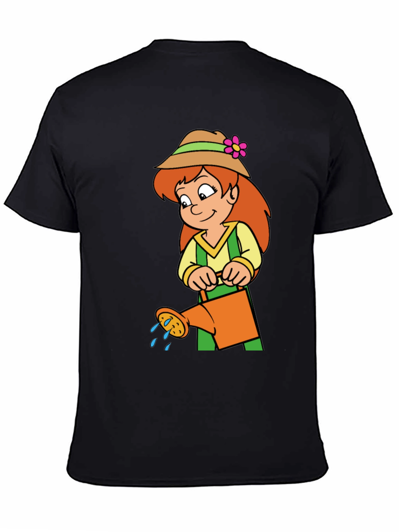 Black Gardening Girl T-Shirt - Fun Cartoon Design view 4