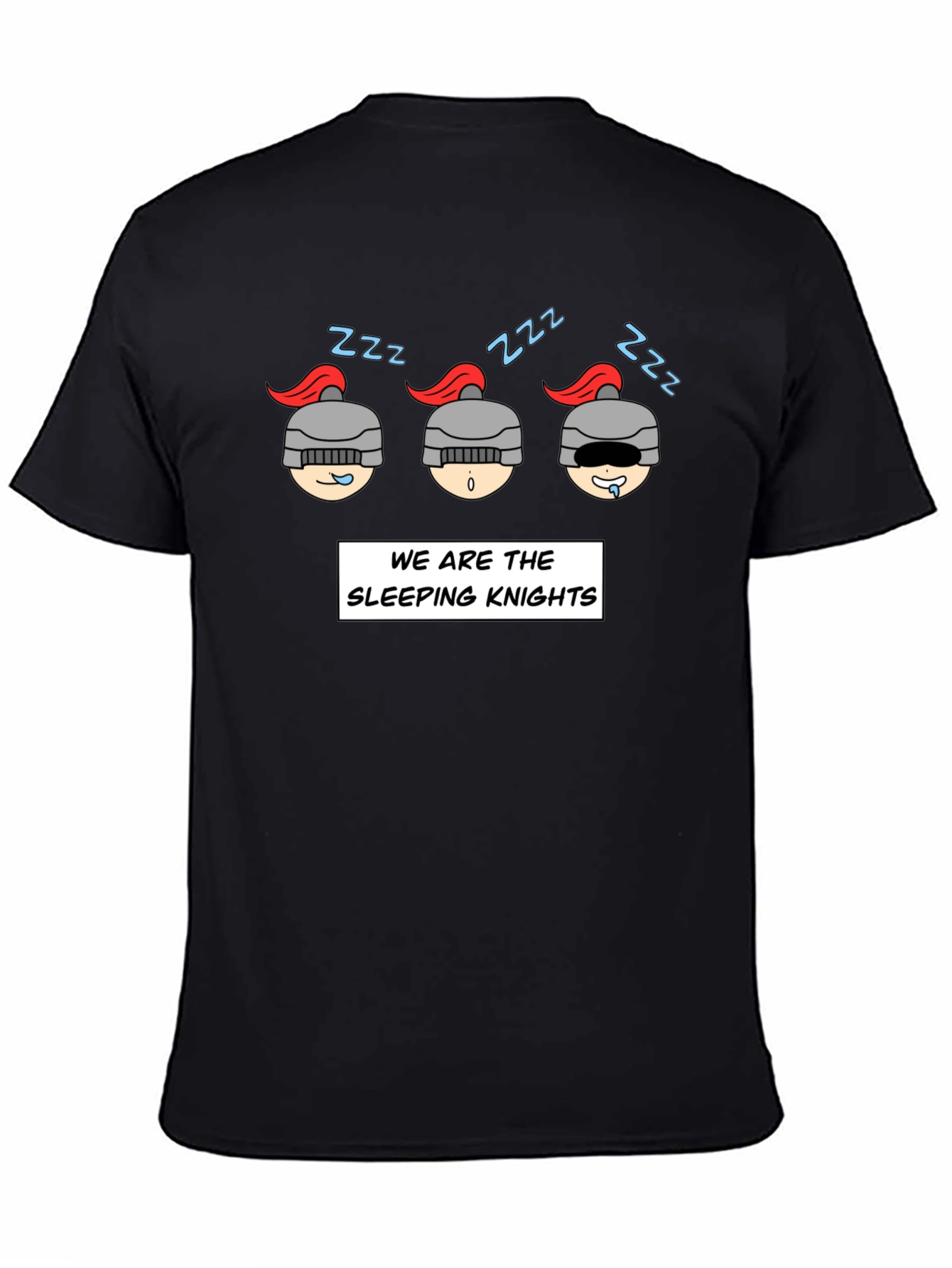 Black Sleeping Knights Graphic T-Shirt - Funny Cartoon Tee view 4
