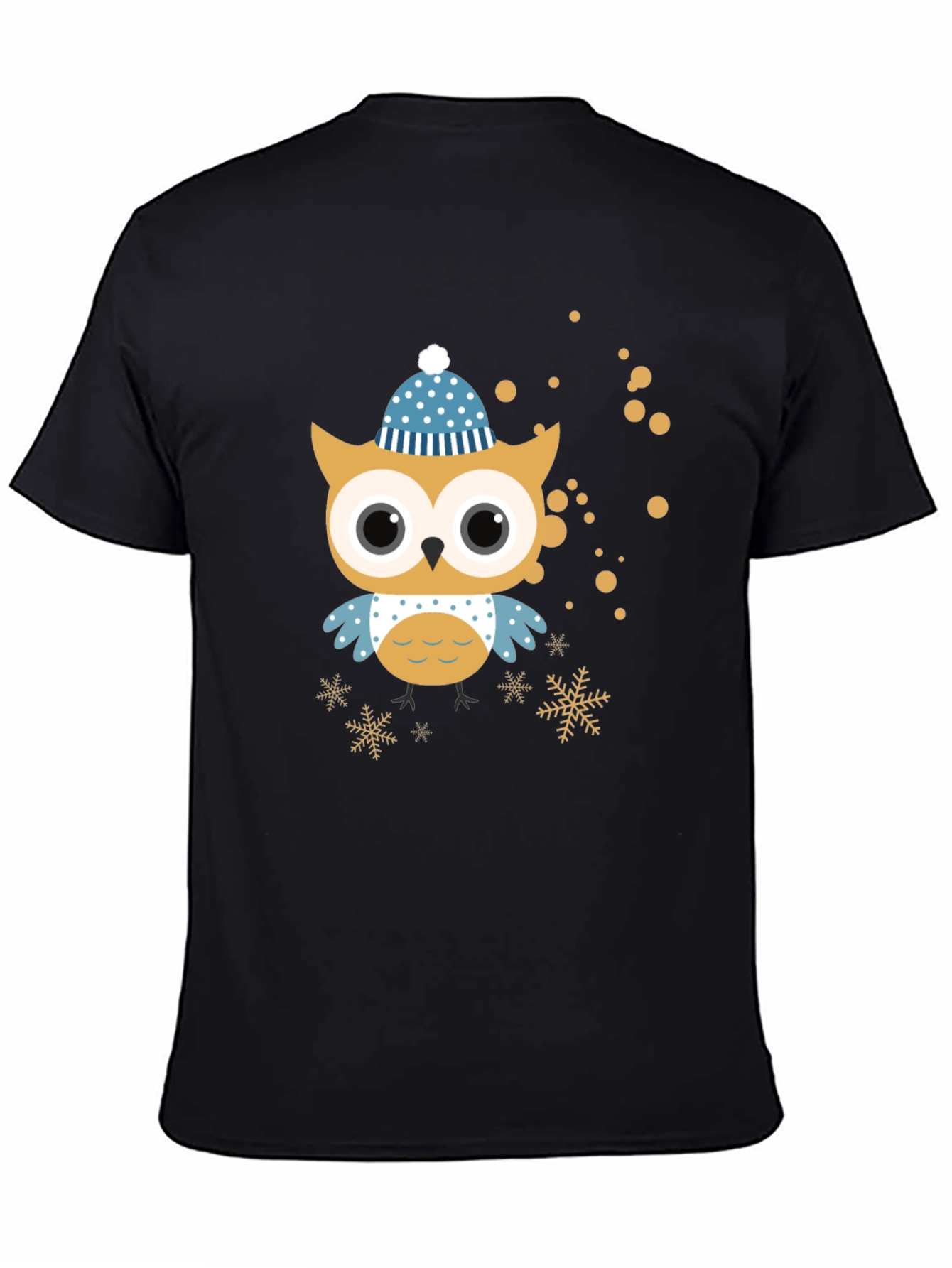Black Festive Owl Graphic Tee - Winter Holiday Style view 4