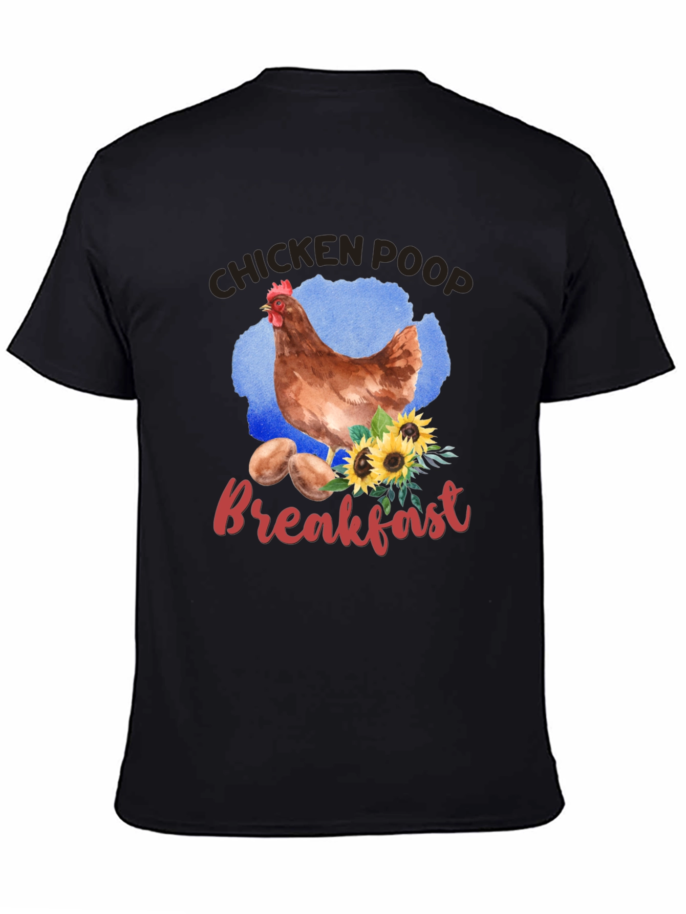 Black Chicken Poop Breakfast Graphic T-Shirt view 4