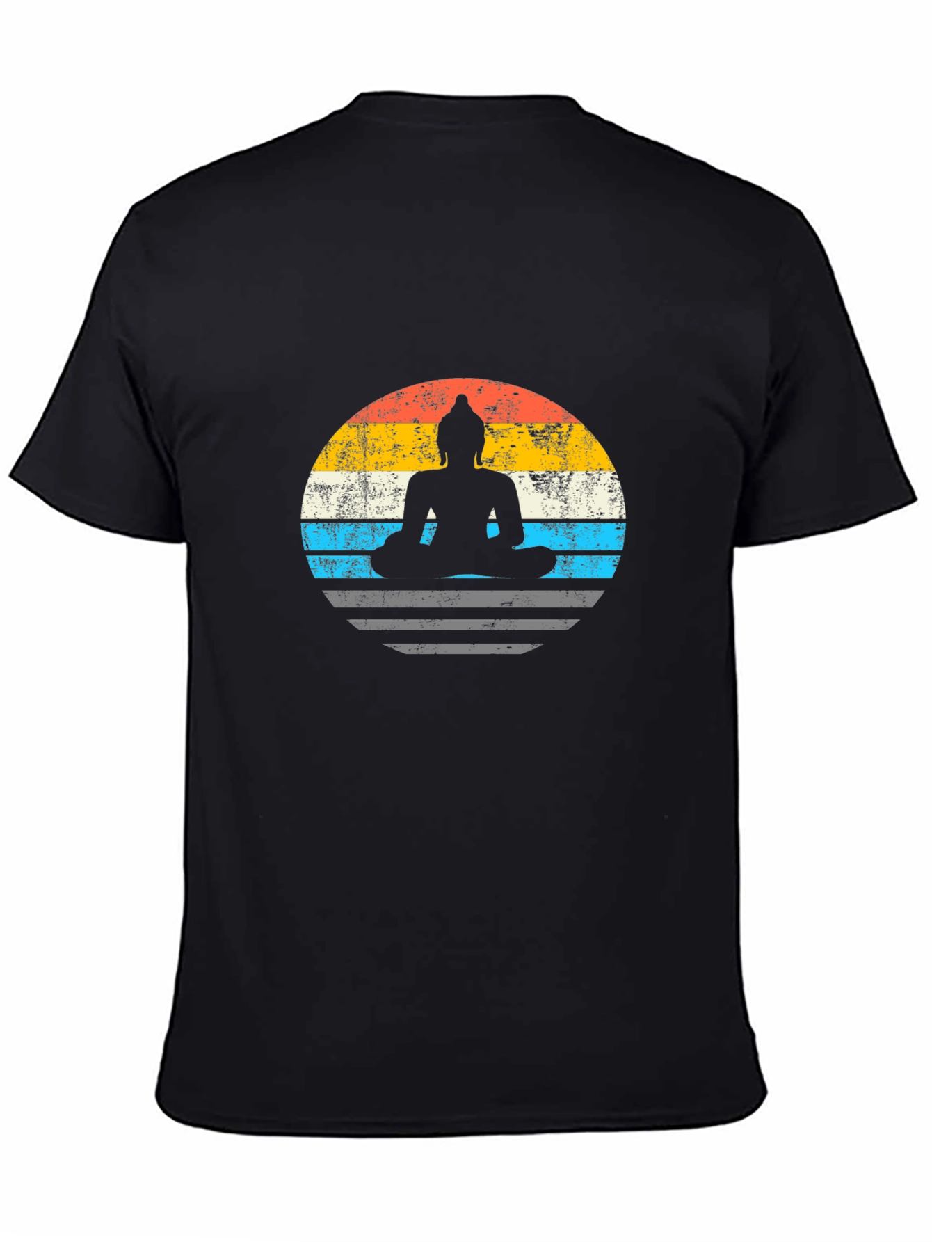 Black Buddha Silhouette Retro T-Shirt - Black view 4