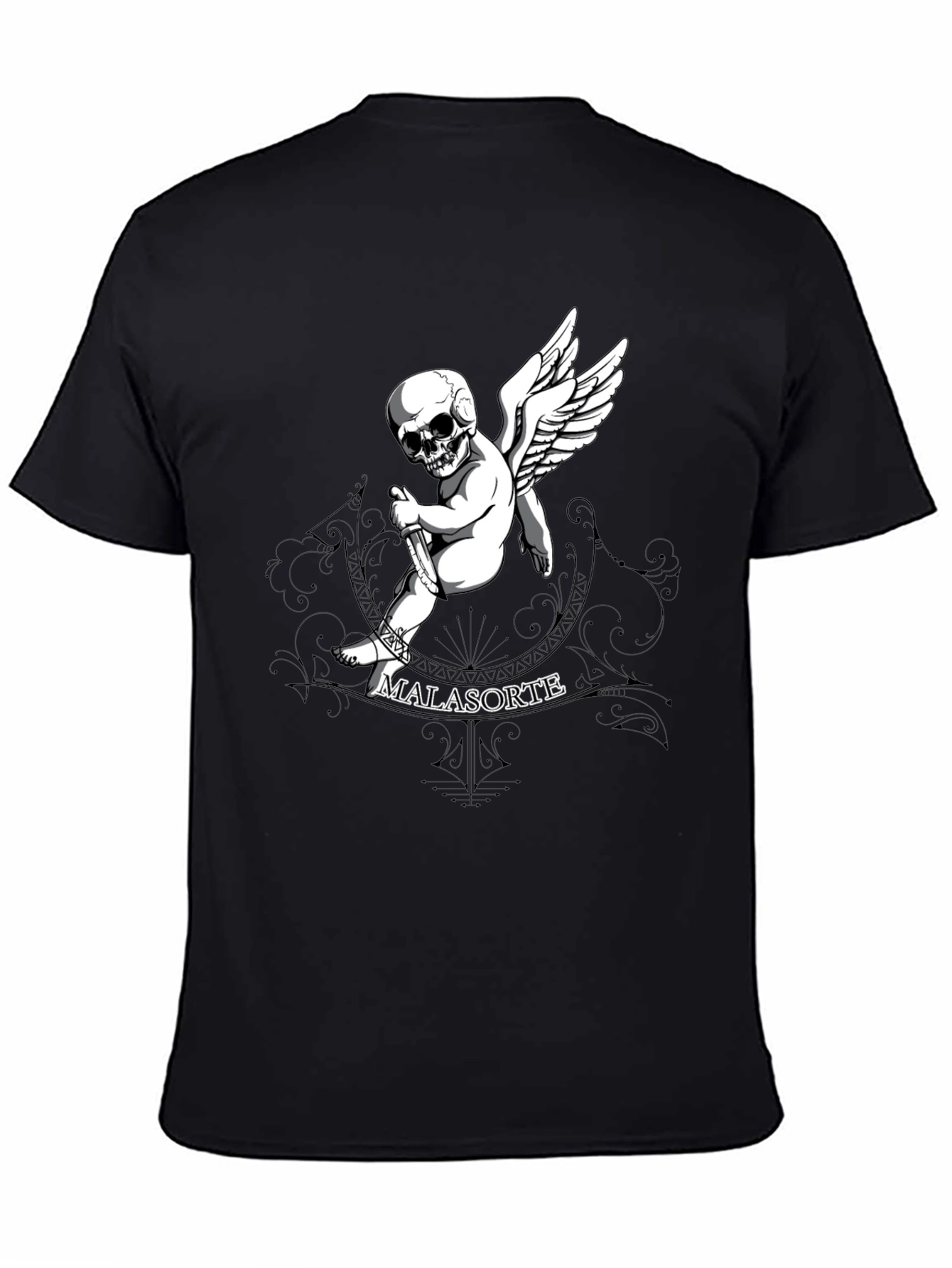 Black Skull Cupid Graphic T-Shirt - Men's Black Tee view 4