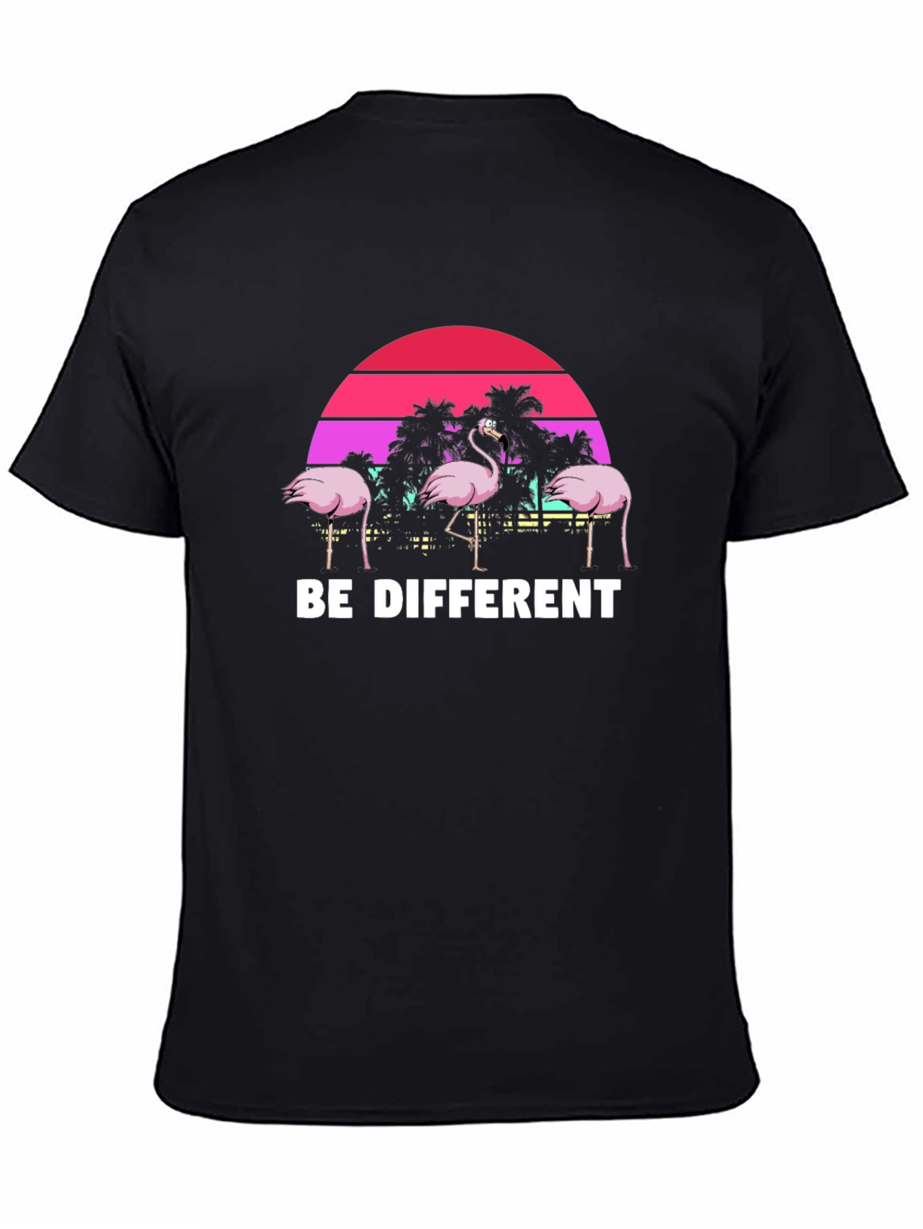 Black Be Different Flamingo T-Shirt Unique Graphic Tee view 4