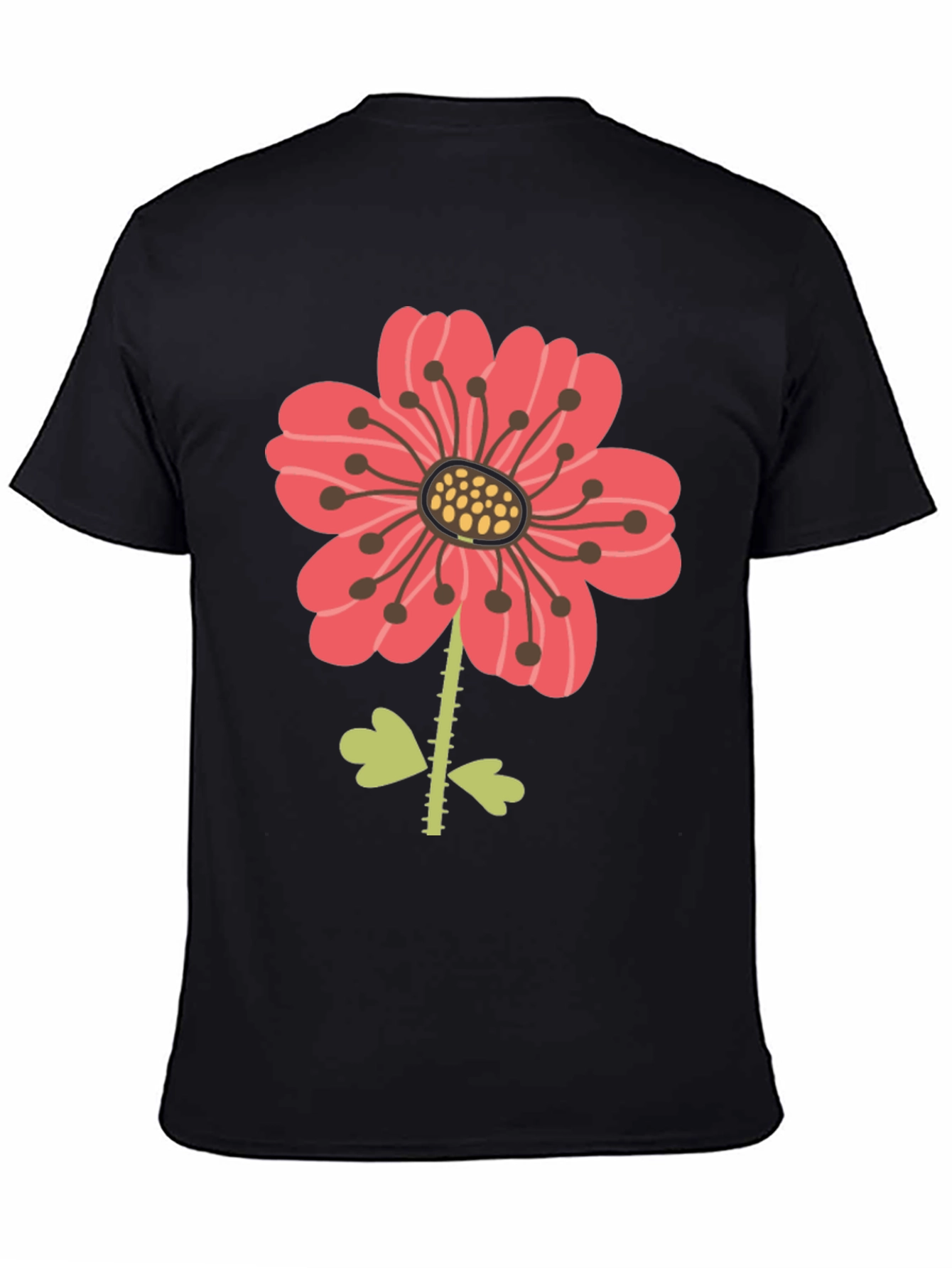Black Floral Graphic Print Men's Black T-Shirt view 4