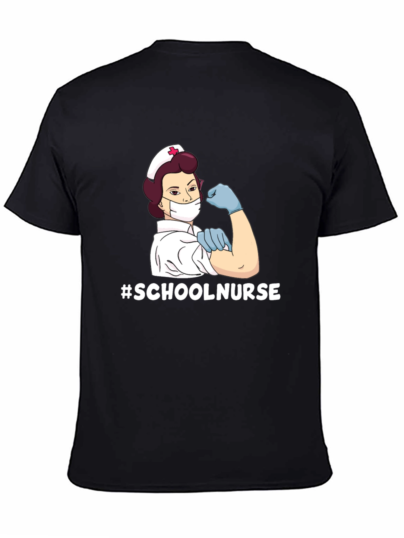 Black School Nurse T-Shirt - Black Cotton Blend Tee view 4