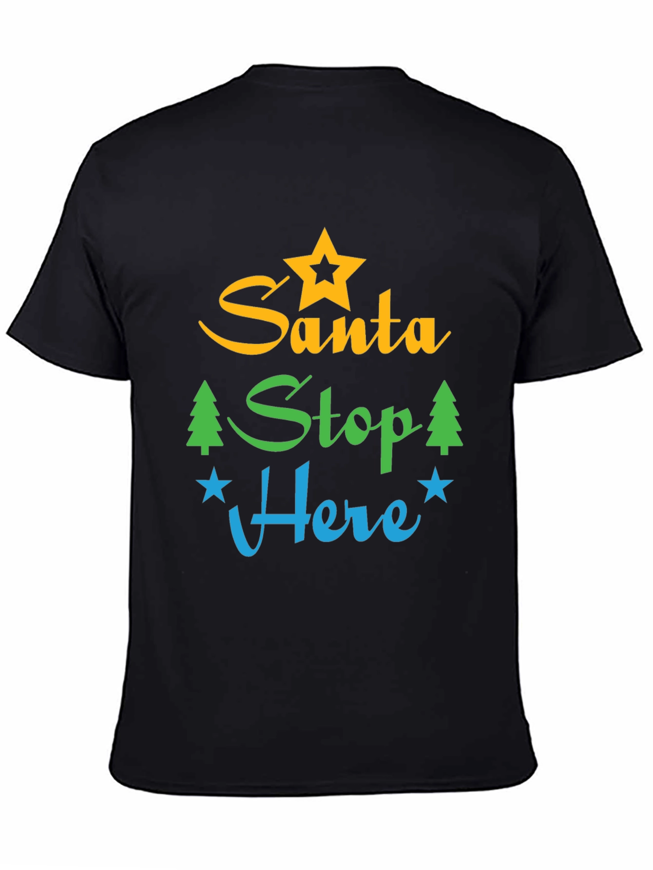 Black Santa Stop Here Graphic Tee - Festive Holiday Apparel view 4