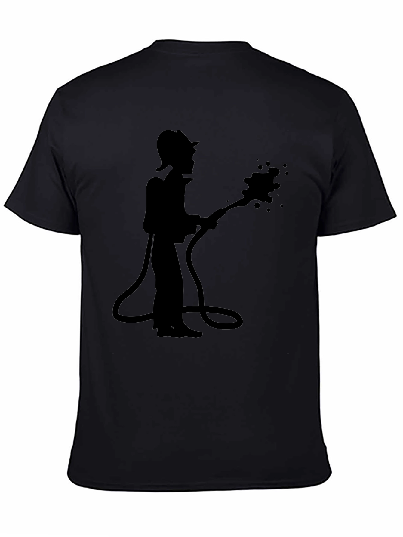 Black Firefighter Silhouette Graphic Tee - Black Cotton Casual Shirt view 4