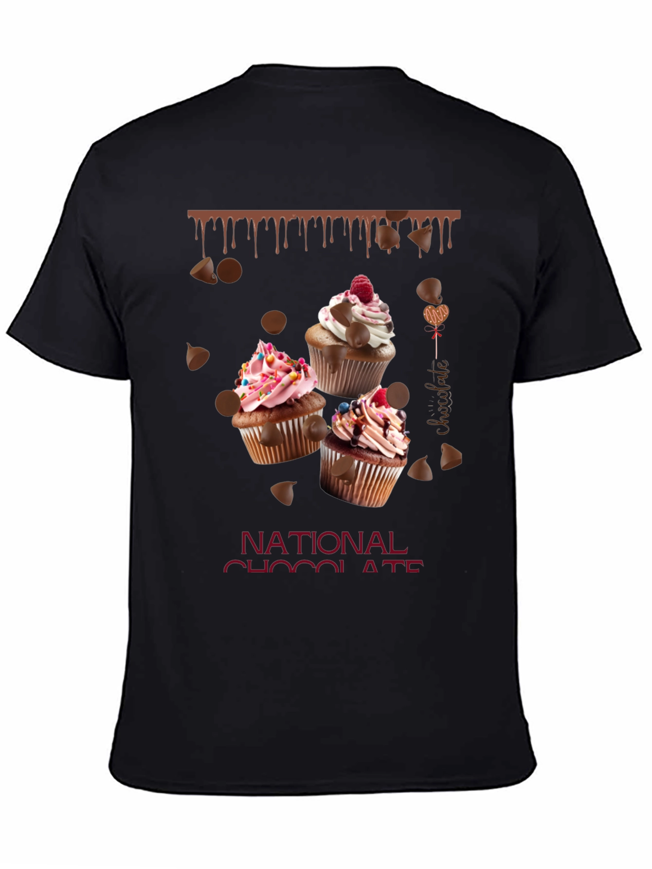 Black National Chocolate Day Cupcake T-Shirt view 4