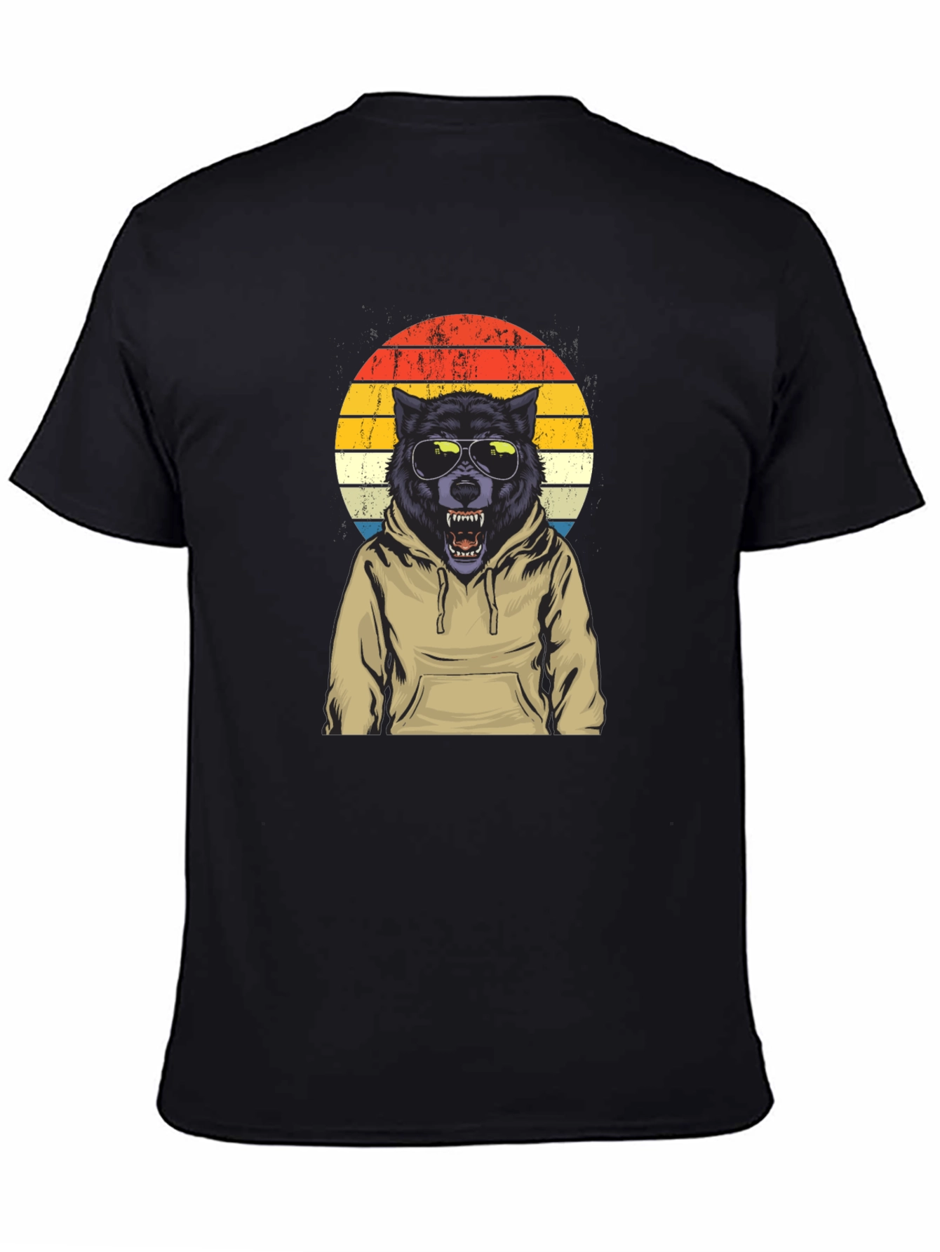 Black Cool Wolf Hoodie T-Shirt view 4