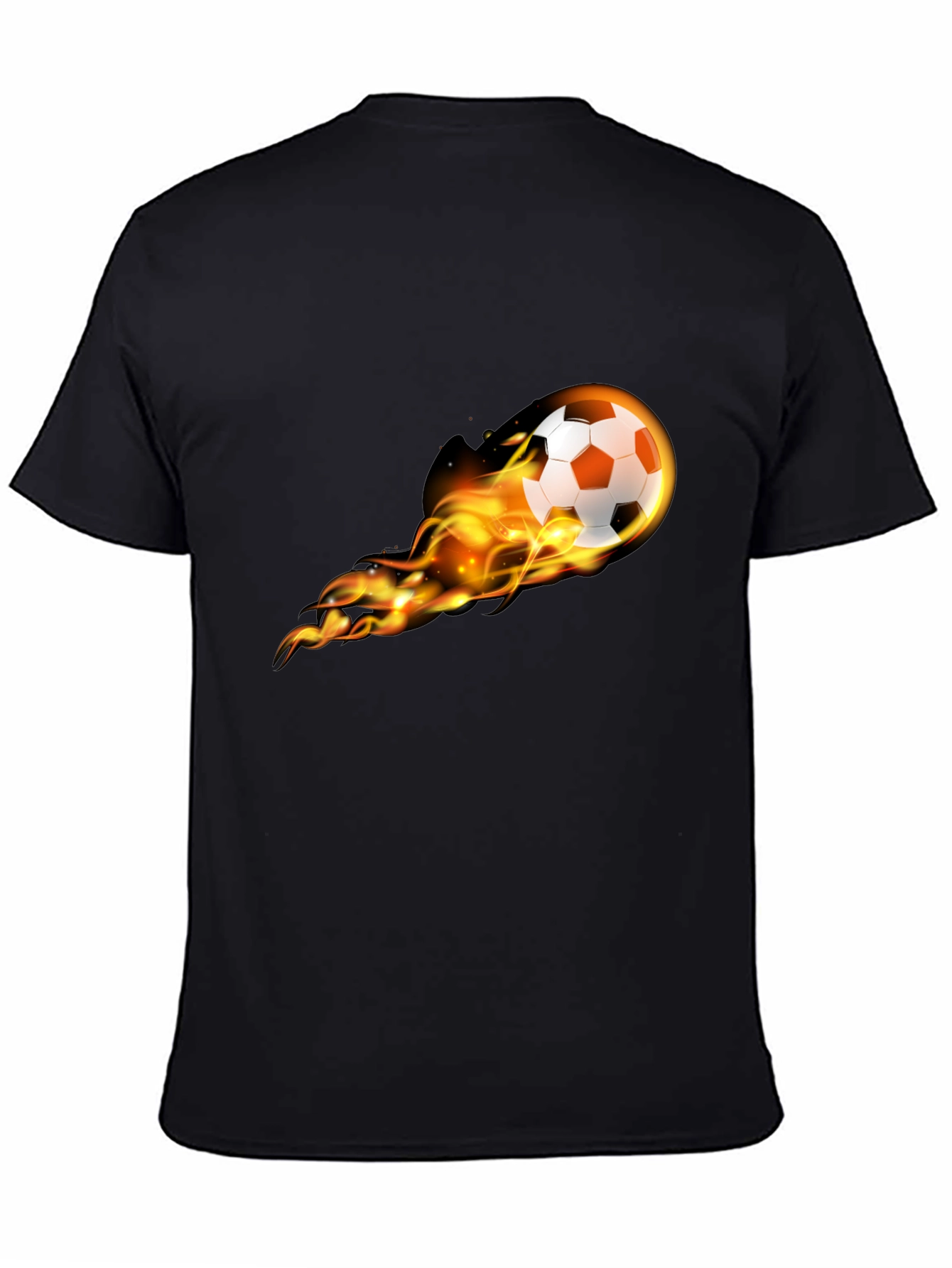 Black Flaming Soccer Ball Graphic Tee - Black Cotton T-Shirt view 4