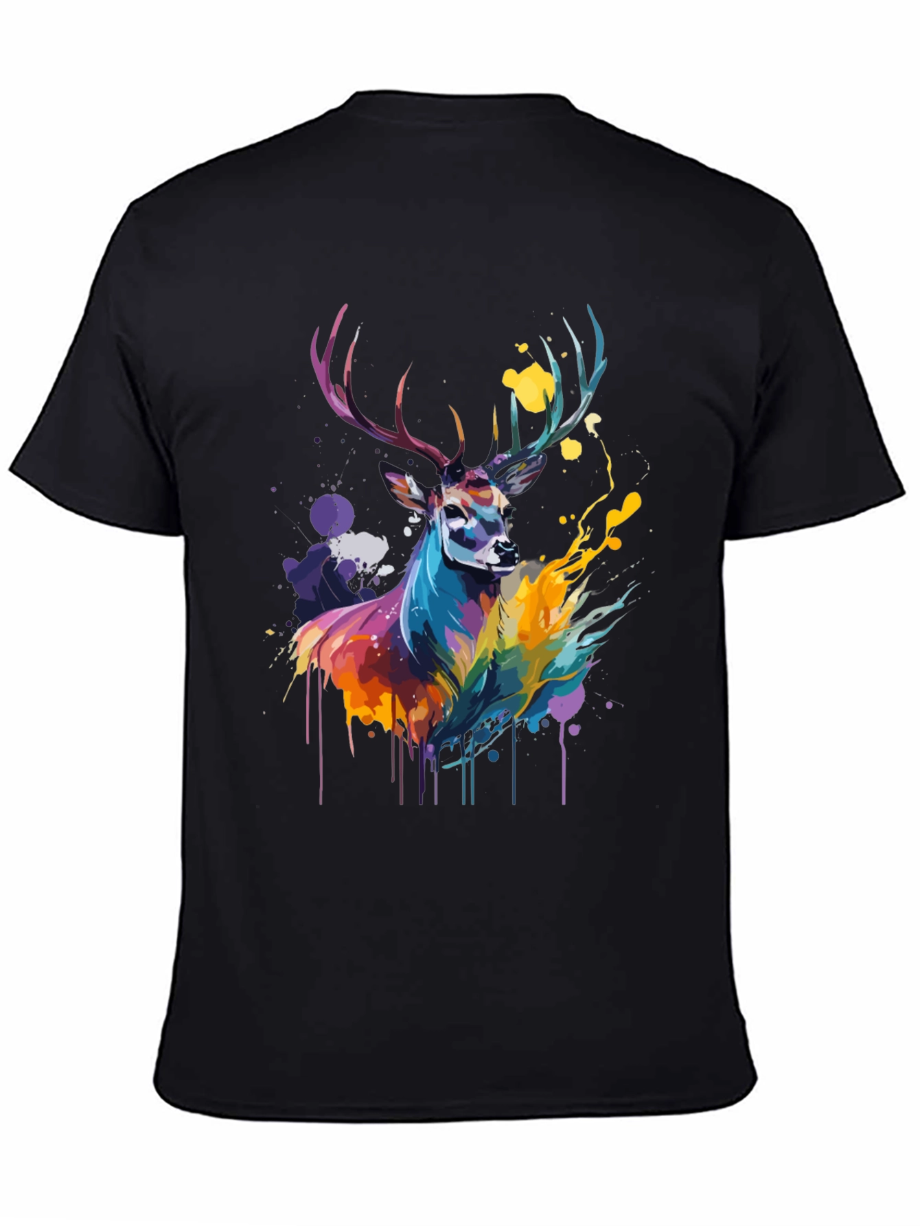 Black Colorful Deer Graphic Tee - Men's Black T-Shirt view 4