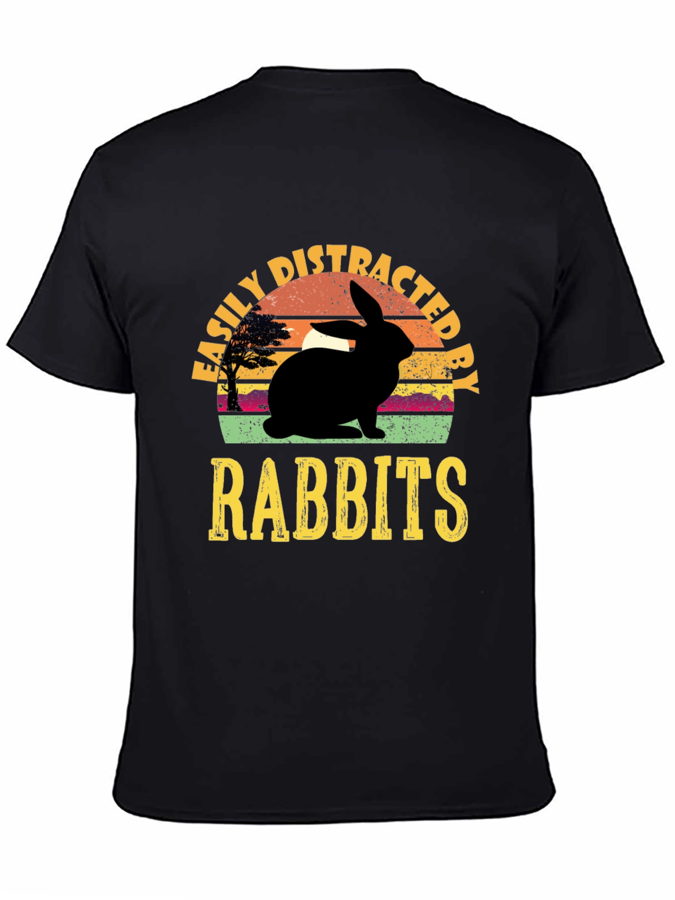 Black Easily Distracted By Rabbits T-Shirt view 4