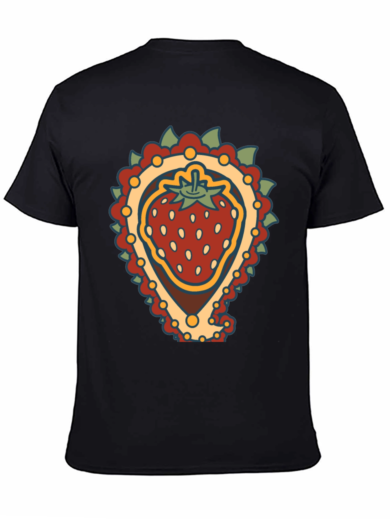 Black Strawberry Paisley T-Shirt - Unique Fruit Graphic Tee view 4