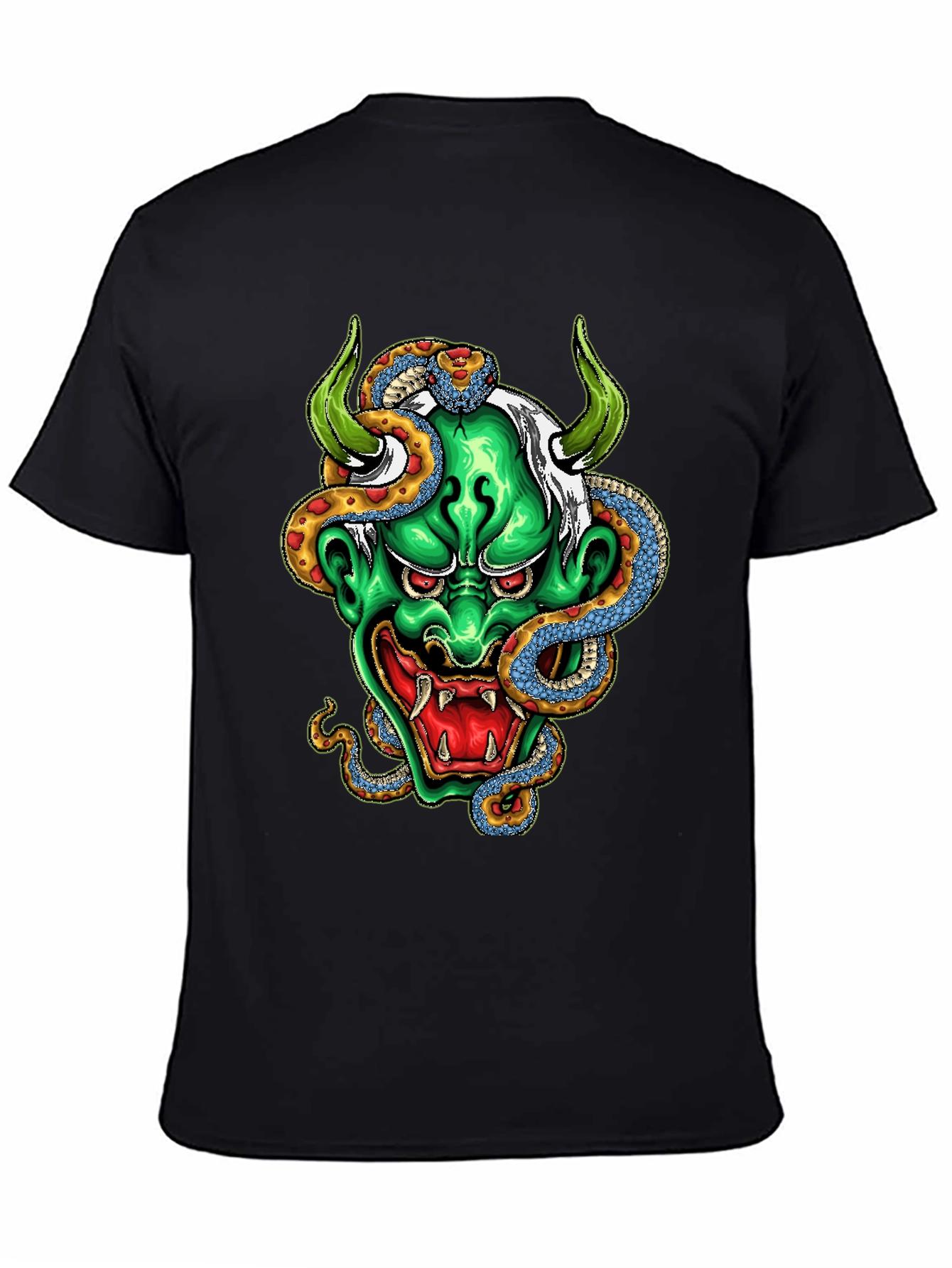 Black Men's Graphic Tee - Oni Mask & Snake view 4