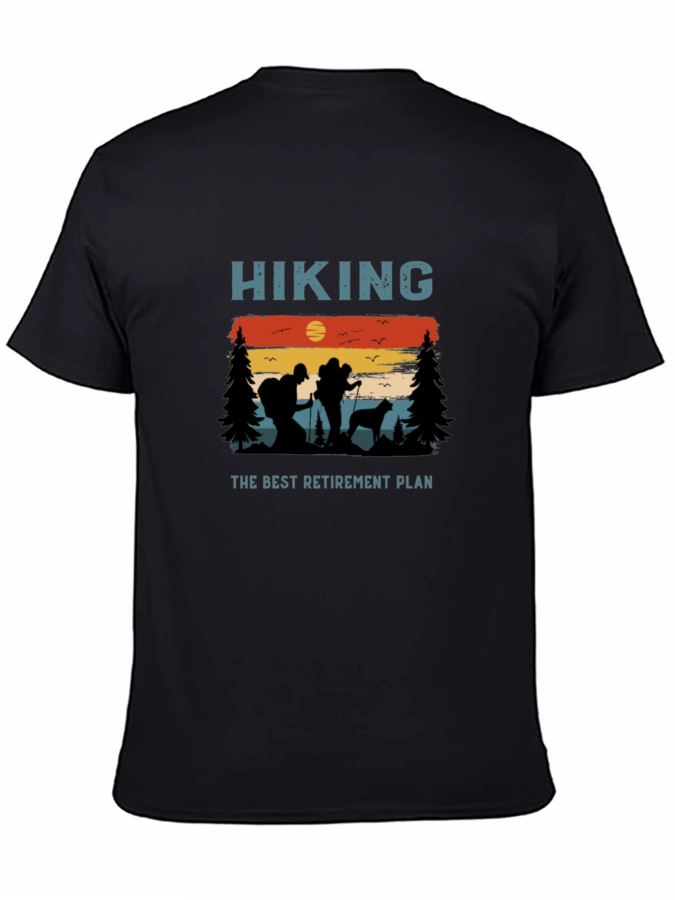 Black Hiking Retirement Plan Graphic T-Shirt view 4