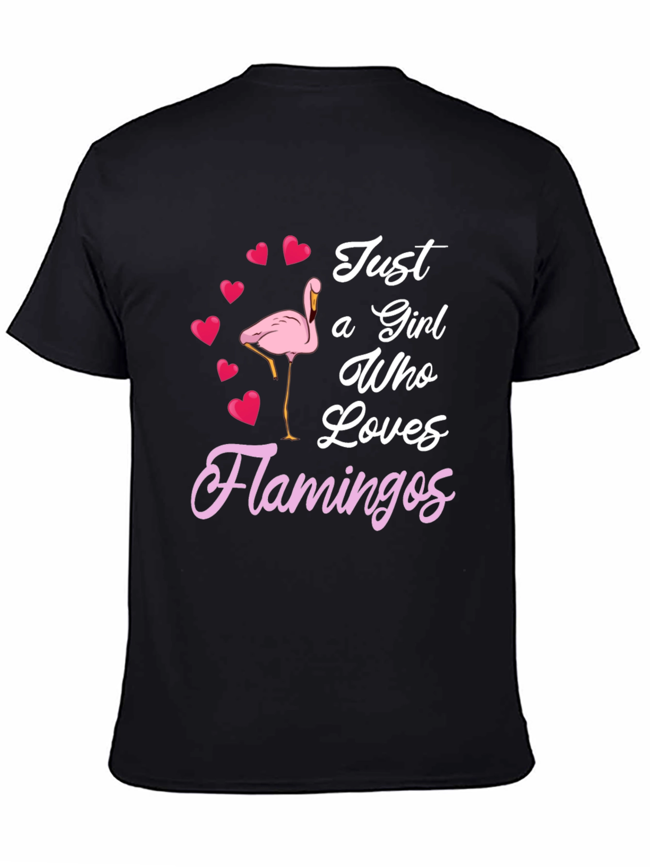 Black Just a Girl Who Loves Flamingos T-Shirt view 4