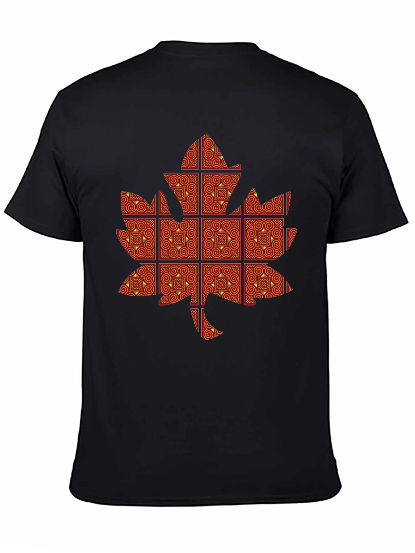 Black Maple Leaf Patterned T-Shirt view 4