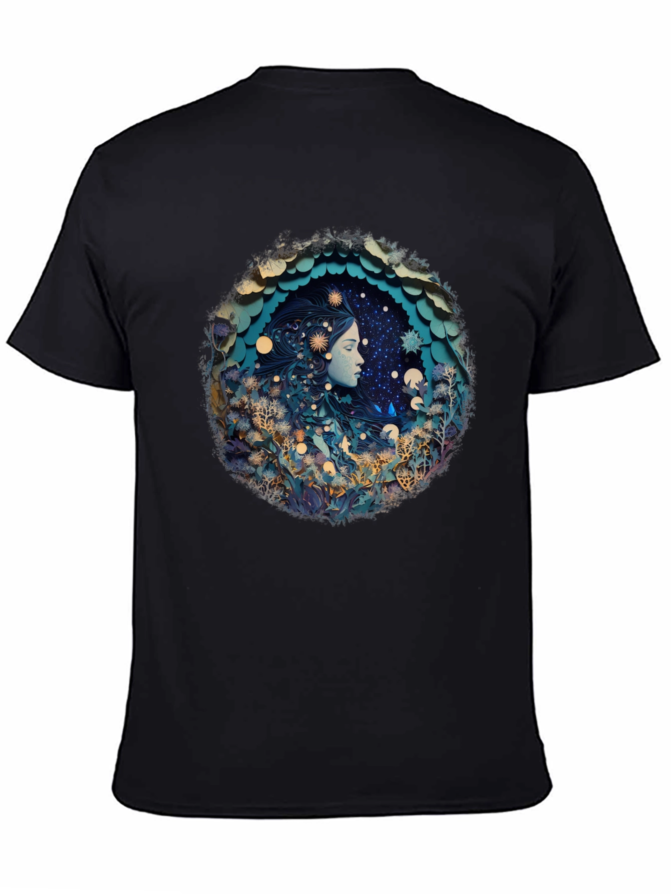 Black Celestial Dreamscape Graphic Tee - Black Cotton Blend view 4