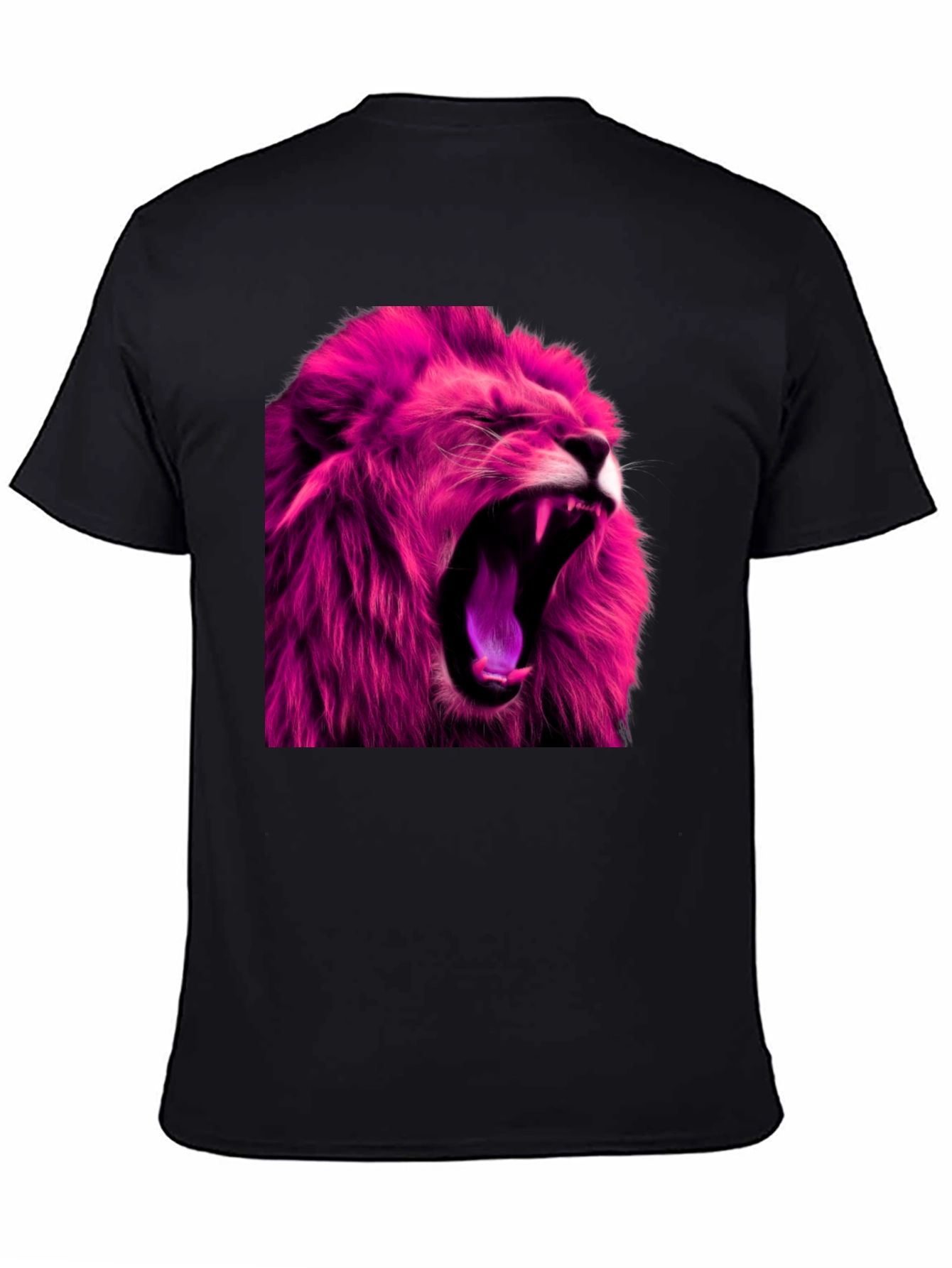 Black Roaring Pink Lion Graphic Print Black T-Shirt view 4