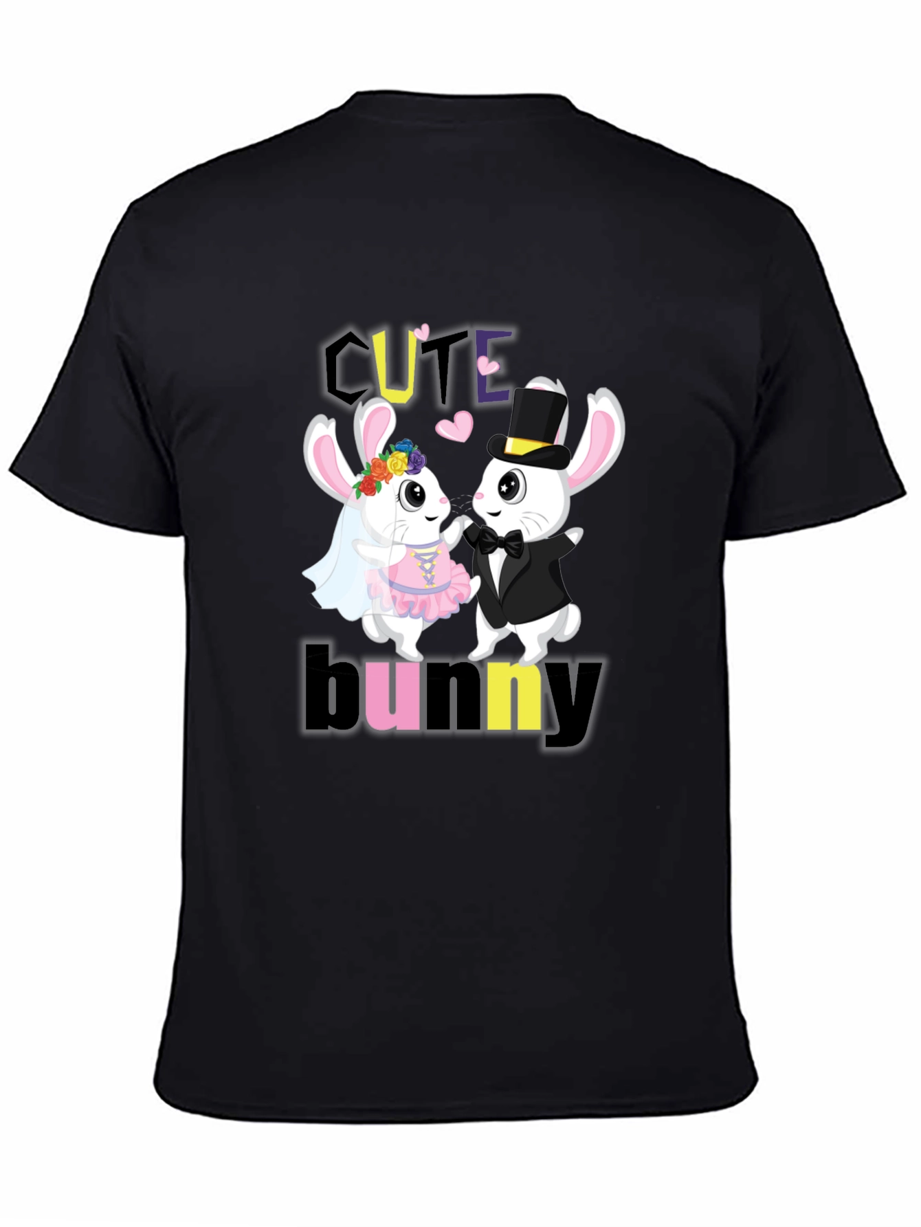 Black Cute Bunny Couple Graphic T-Shirt view 4