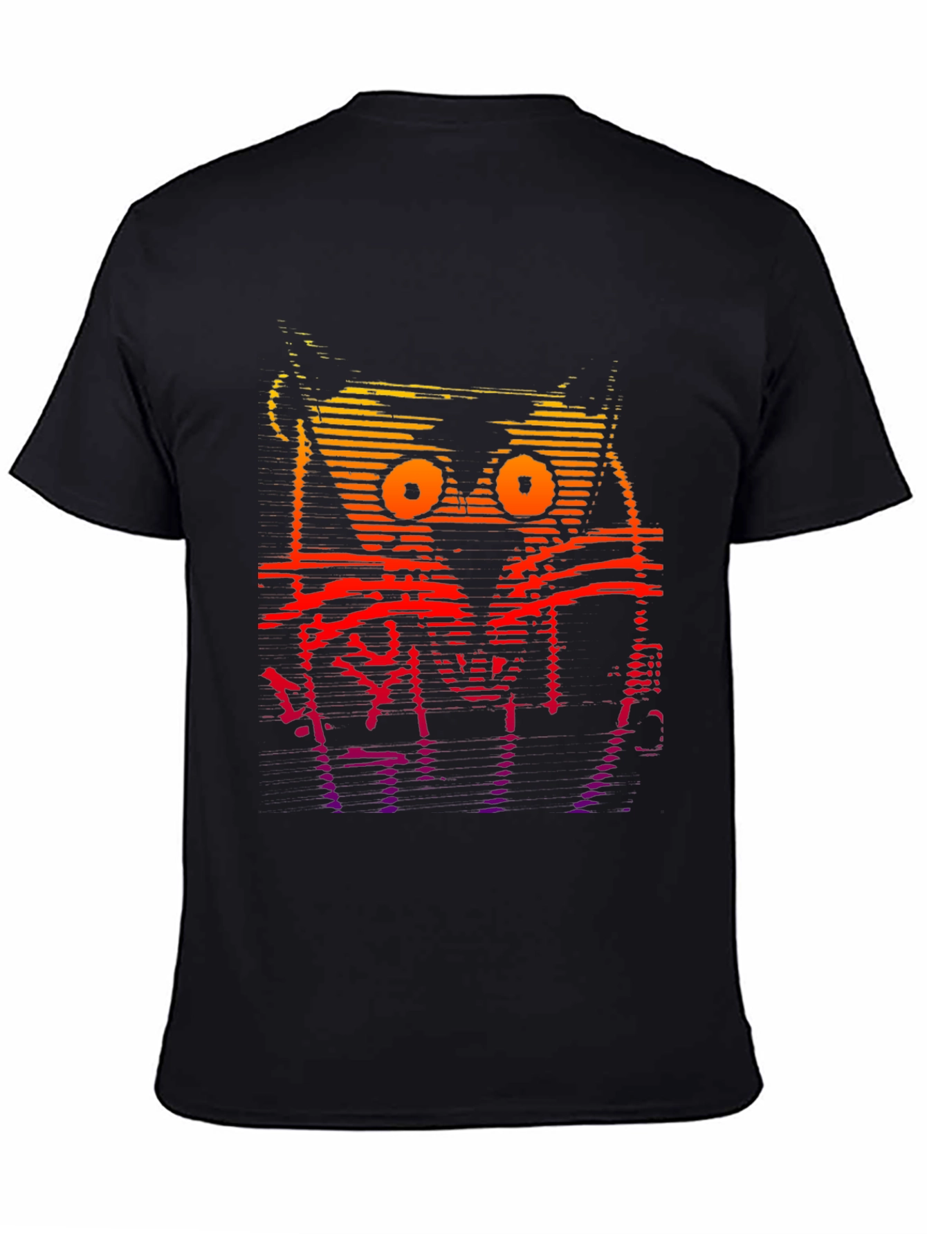 Black Retro Glitch Cat Graphic T-Shirt view 4