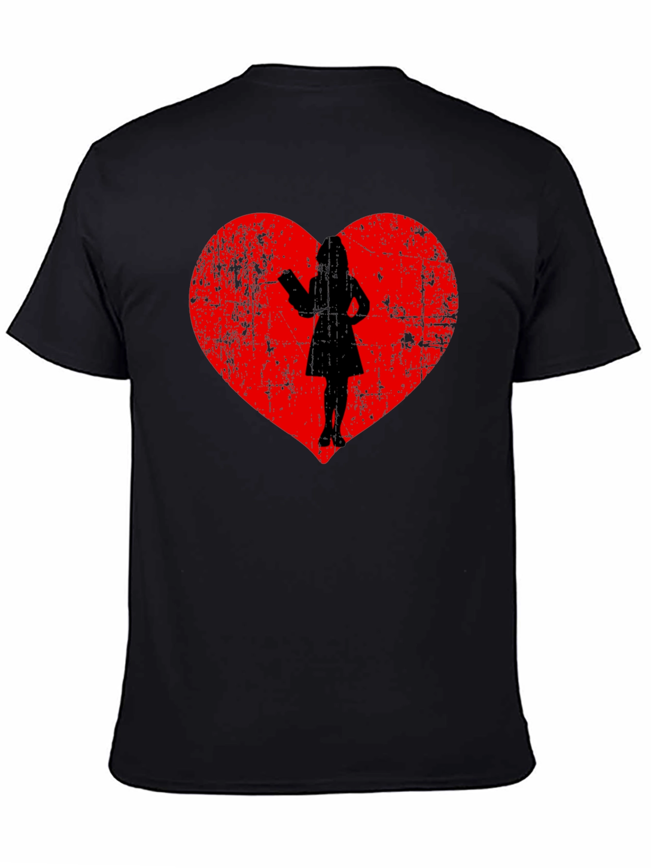 Black Heart Silhouette Graphic Tee - Black Cotton Blend view 4