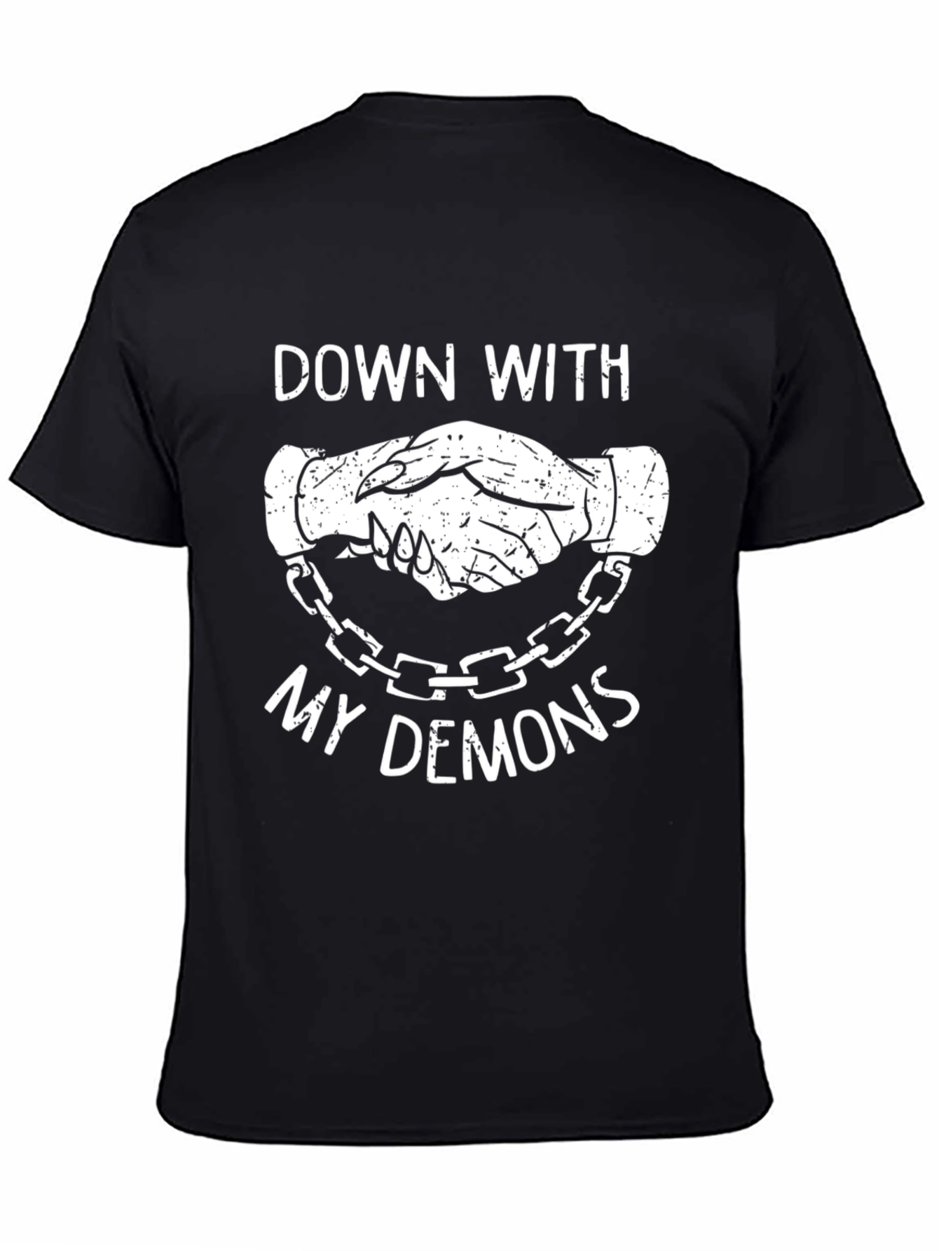 Black Down With My Demons Graphic Tee - Chain Handshake Design view 4