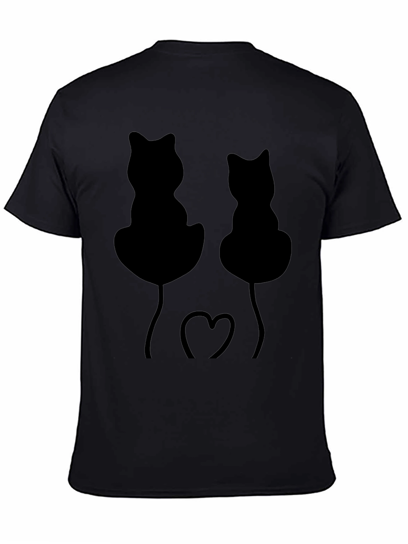 Black Whimsical Black Cat Heart T-Shirt view 4