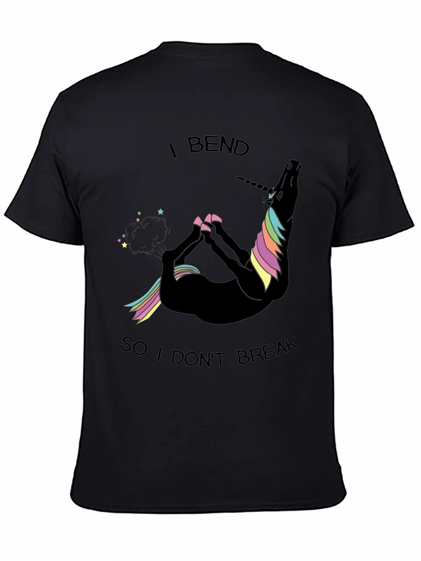 Black Funny Unicorn Yoga T-Shirt - I Bend So I Don't Break view 4