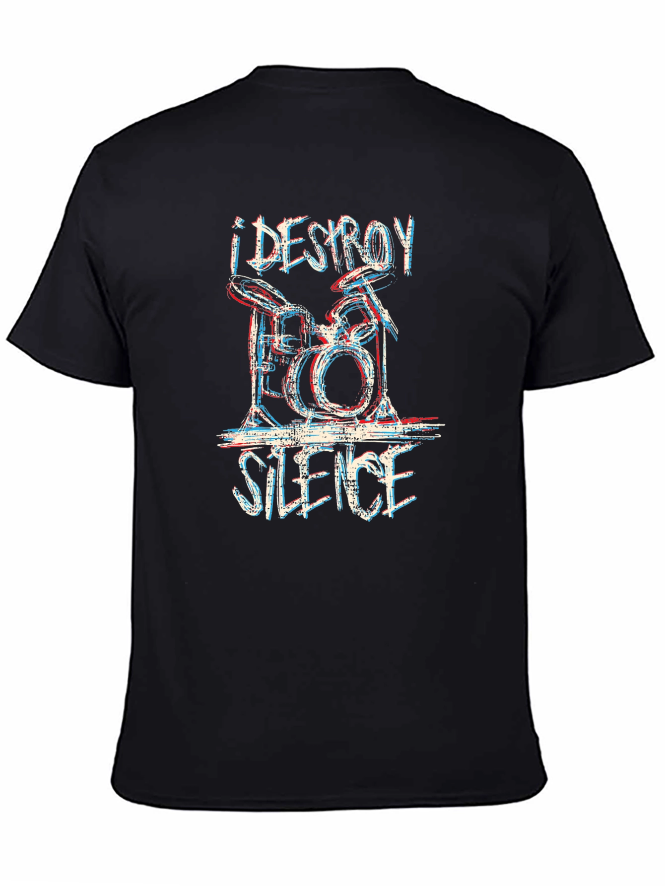 Black I Destroy Silence Drum Kit Graphic Tee - Black view 4