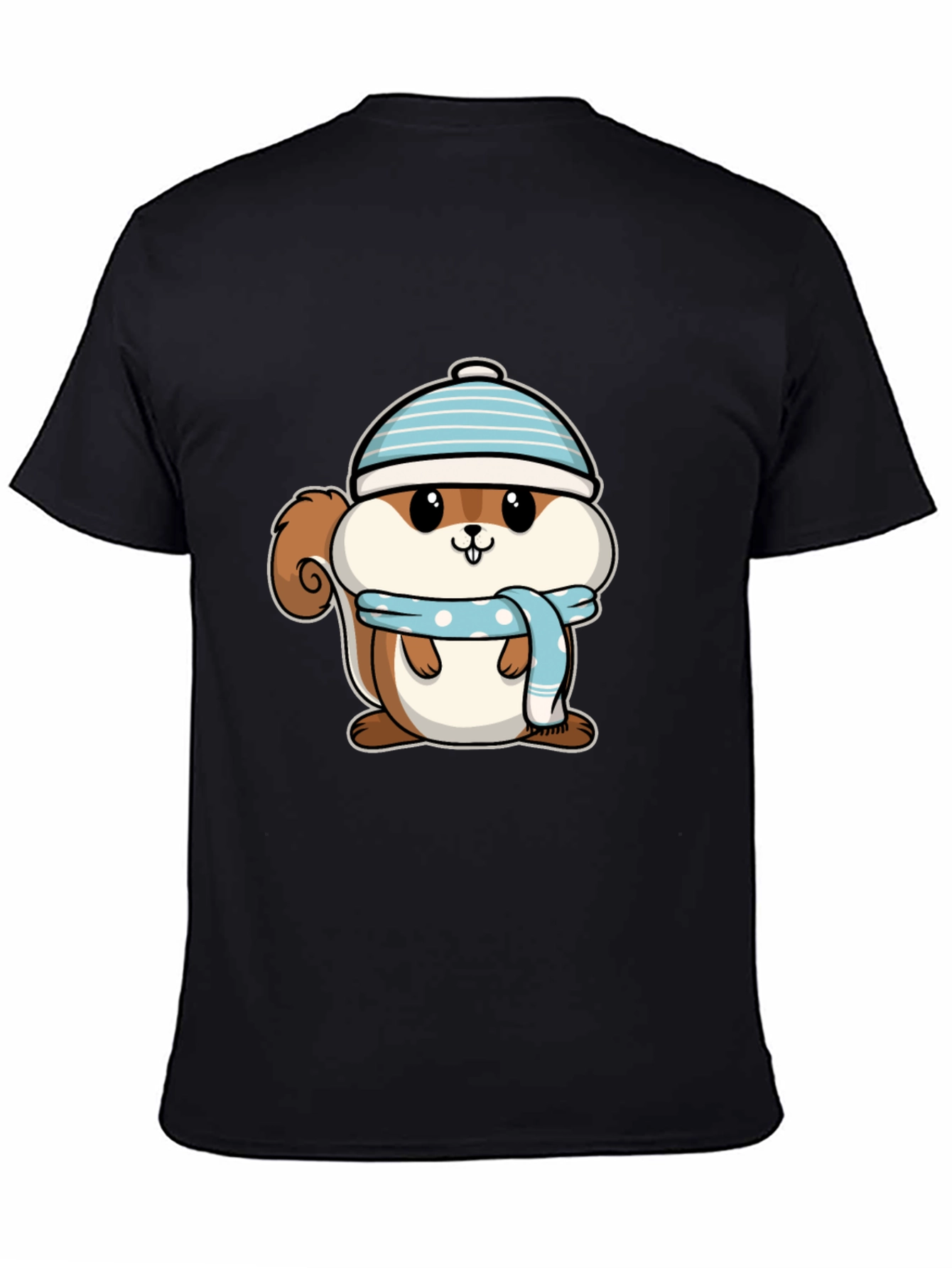 Black Cute Squirrel in Hat T-Shirt - Black view 4