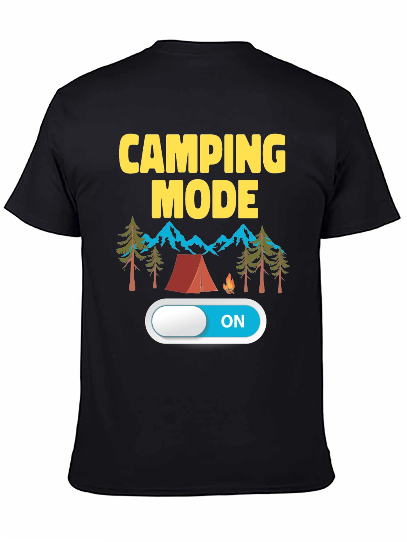 Black Camping Mode ON Black T-Shirt view 4