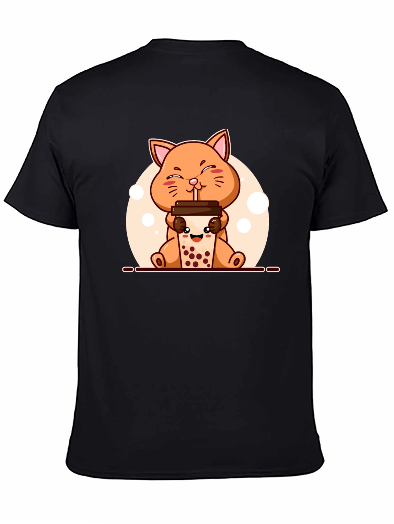 Black Cute Cat Boba Tea Graphic T-Shirt - Unisex view 4