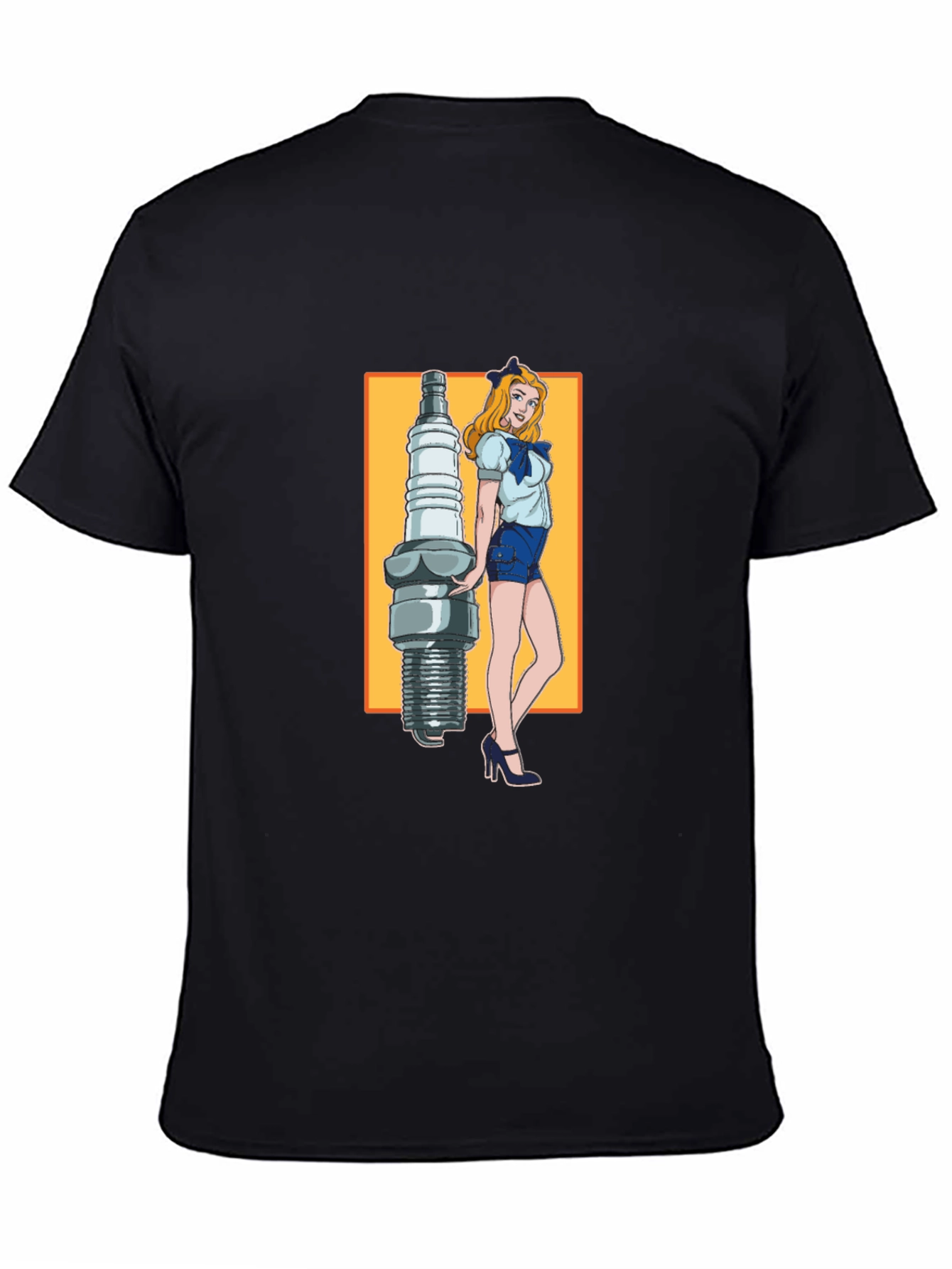 Black Cartoon Spark Plug Girl Black T-Shirt view 4