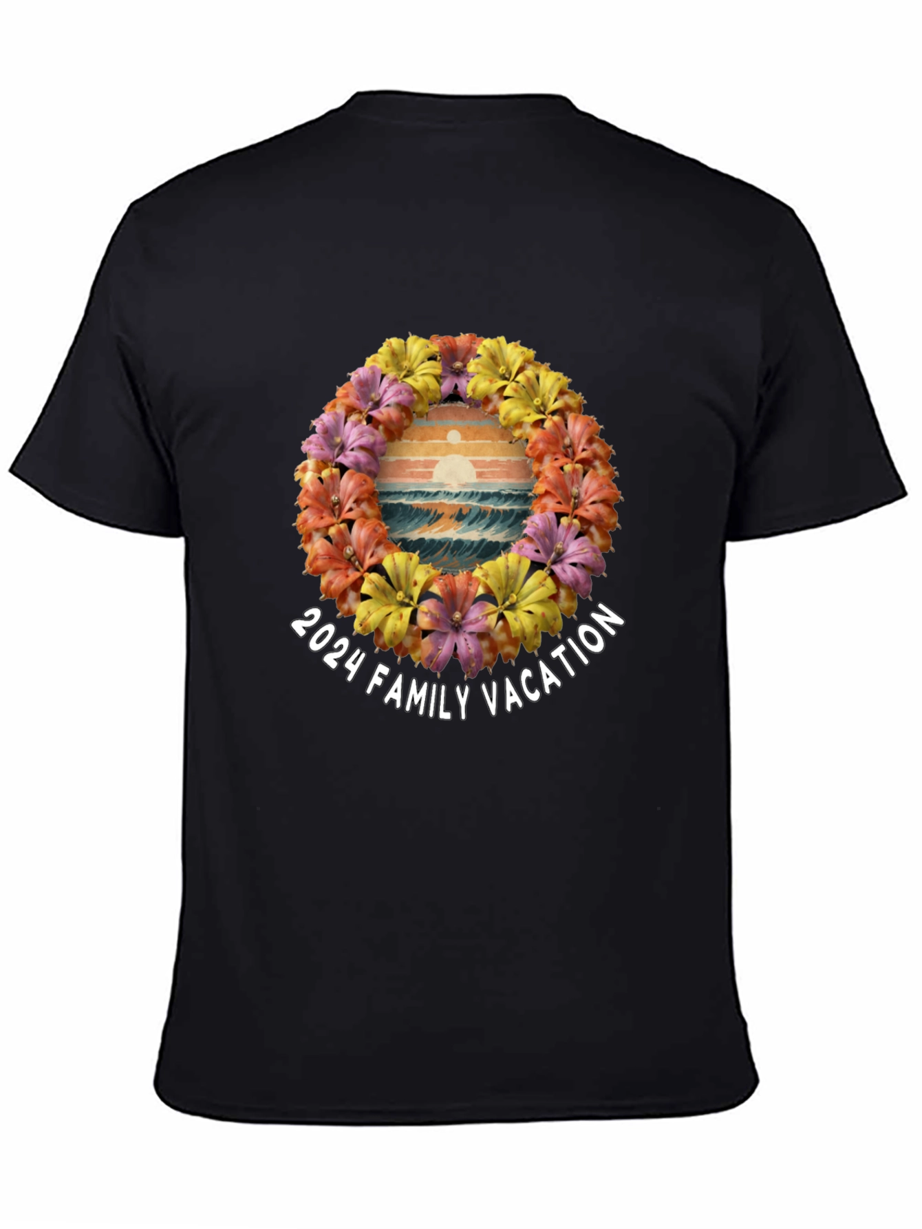 Black 2024 Family Vacation Floral Beach T-Shirt view 4