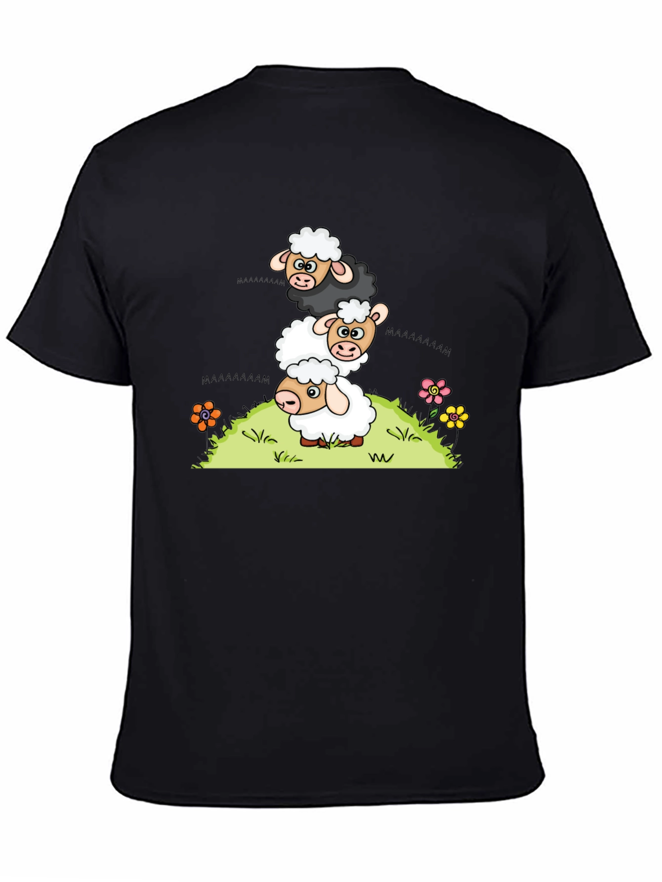 Black Stacked Sheep Cartoon T-Shirt view 4