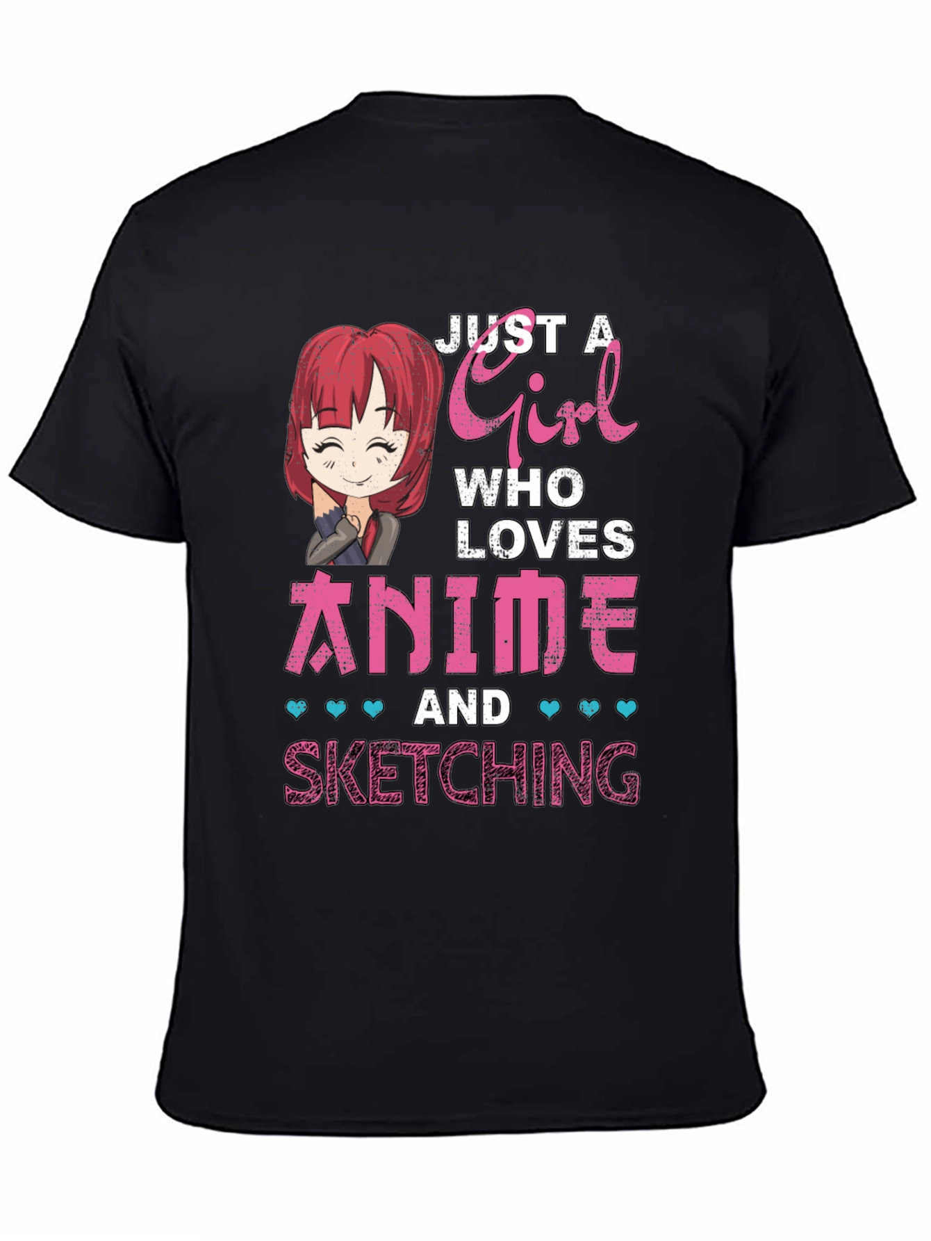 Black Anime Girl Sketching T-Shirt - Cute Manga Lover Tee view 4
