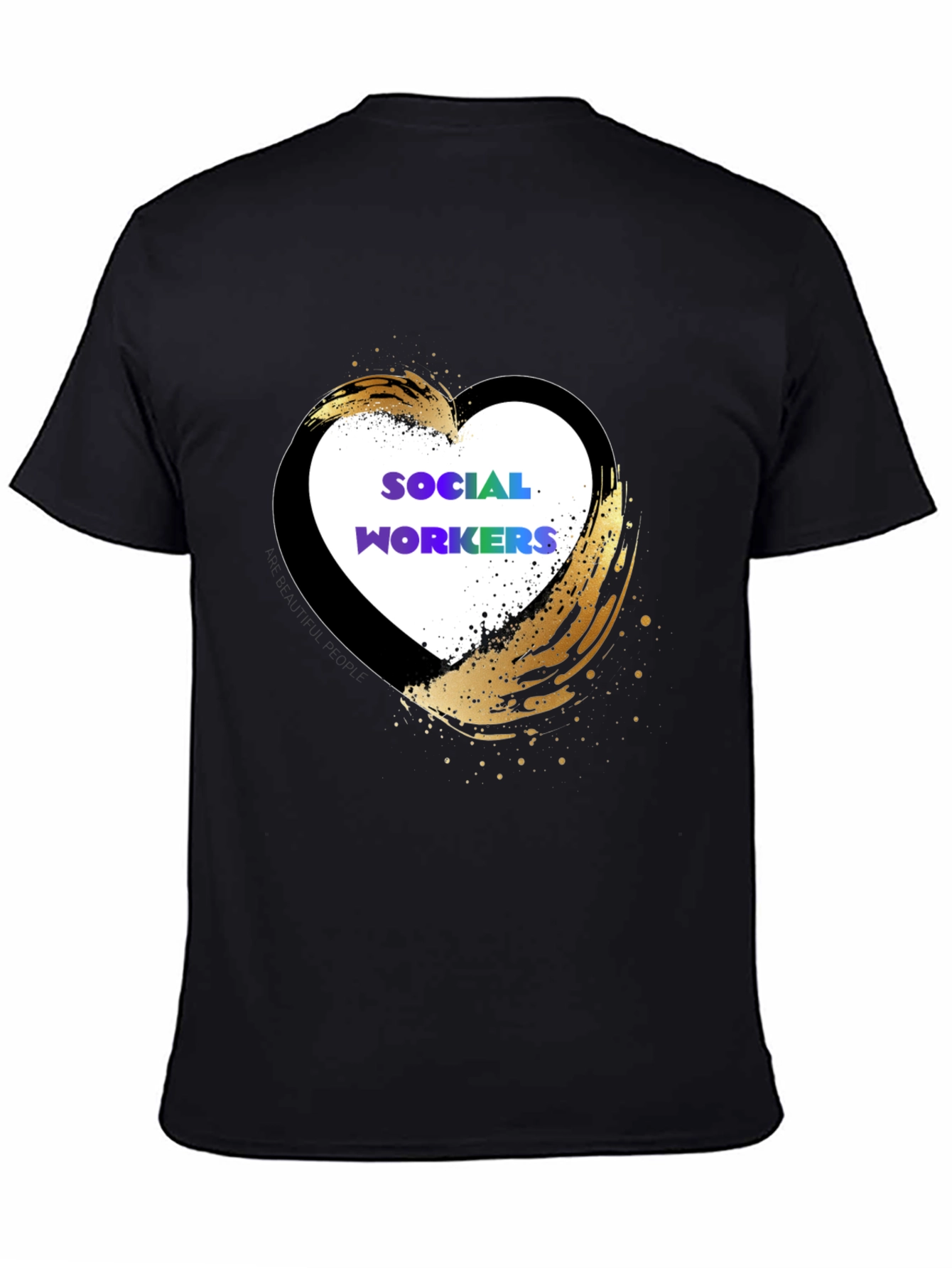 Black Social Worker Heart Graphic Tee - Black Cotton Casual Shirt view 4