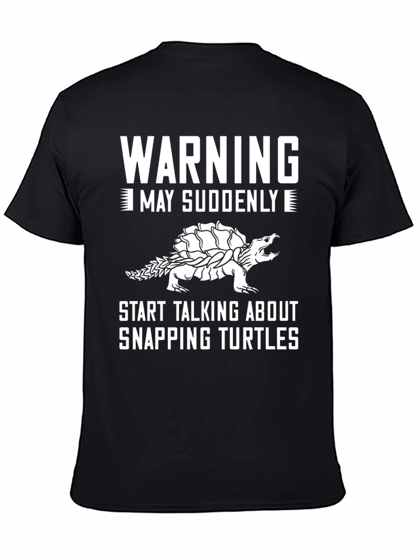Black Warning Snapping Turtle Graphic T-Shirt view 4