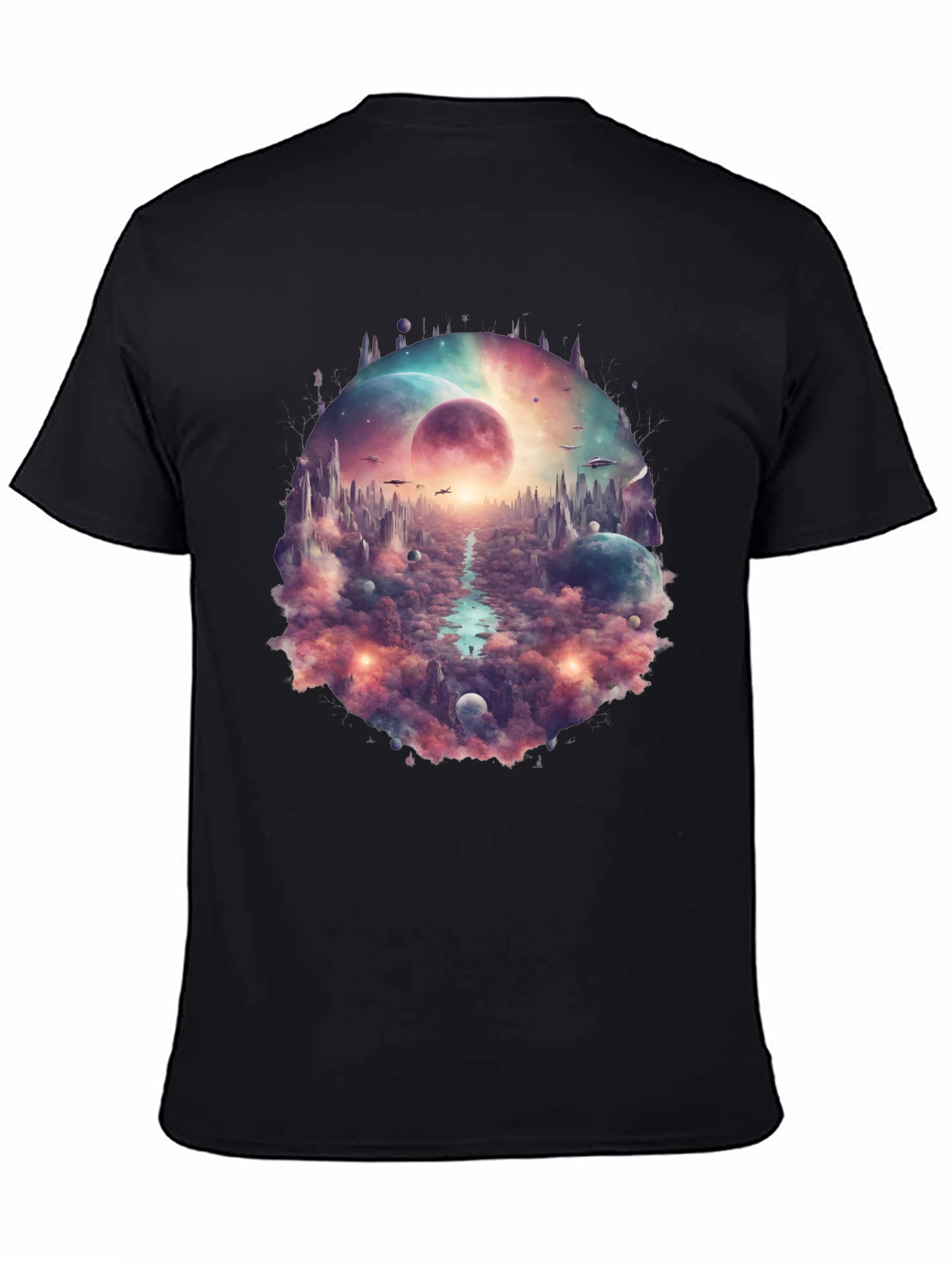 Black Sci-Fi Landscape Graphic T-Shirt view 4
