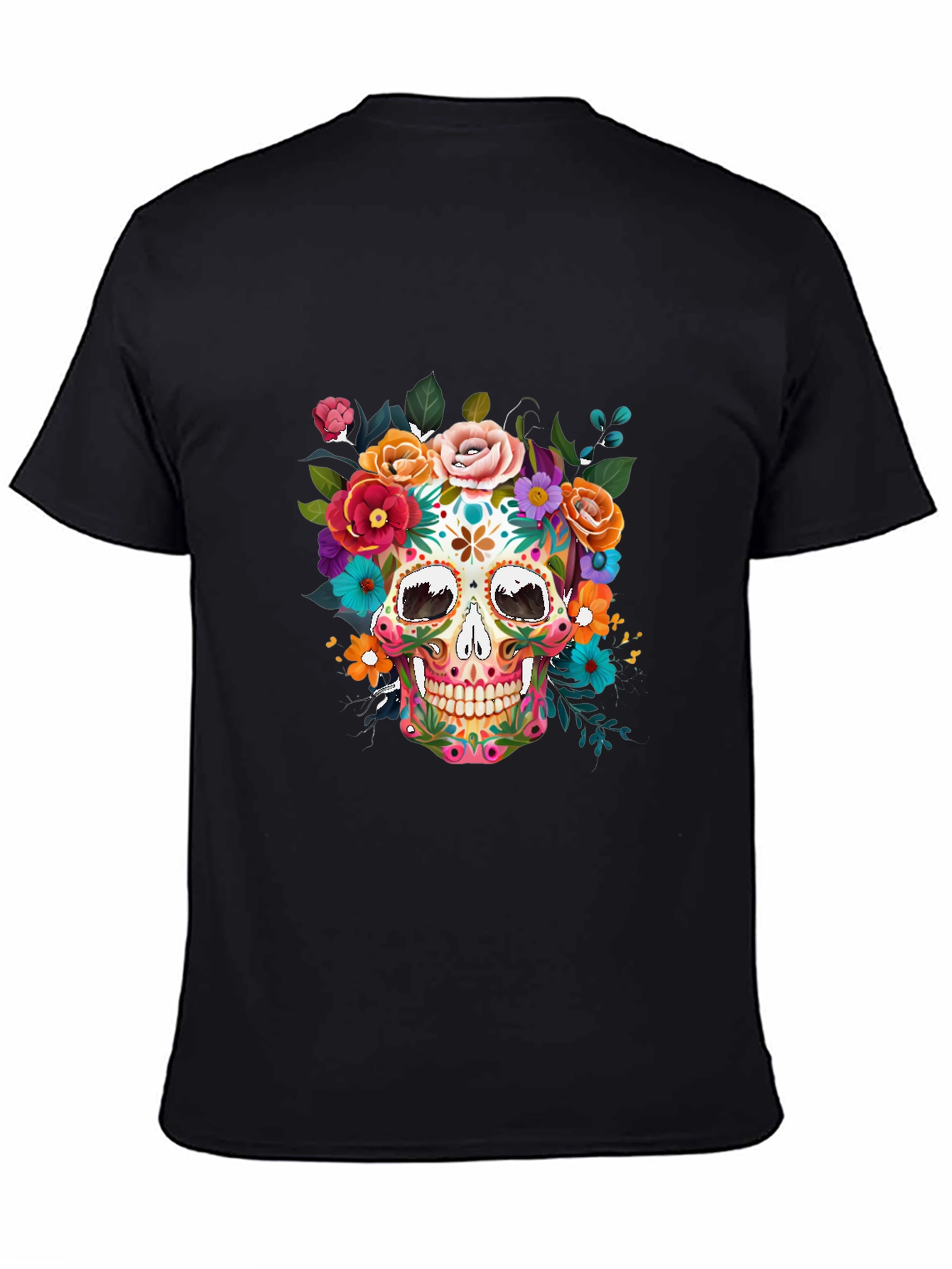Black Floral Sugar Skull Graphic Tee - Dia de los Muertos view 4