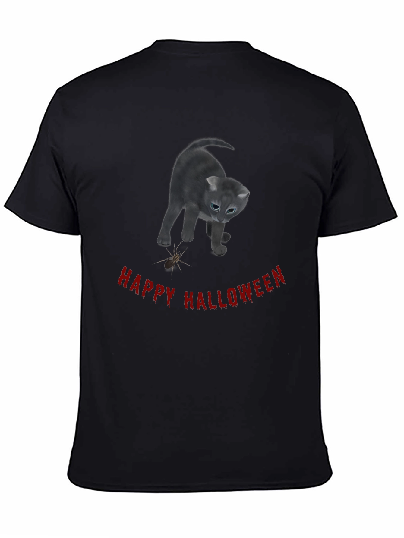 Black Happy Halloween Cat T-Shirt - Black view 4