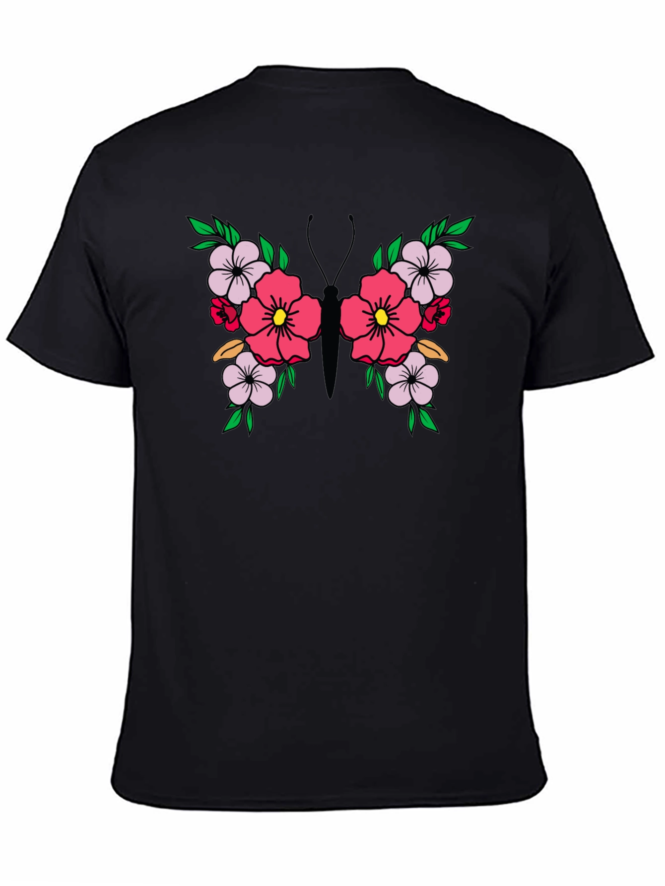 Black Floral Butterfly Graphic Tee - Black Unisex T-Shirt view 4