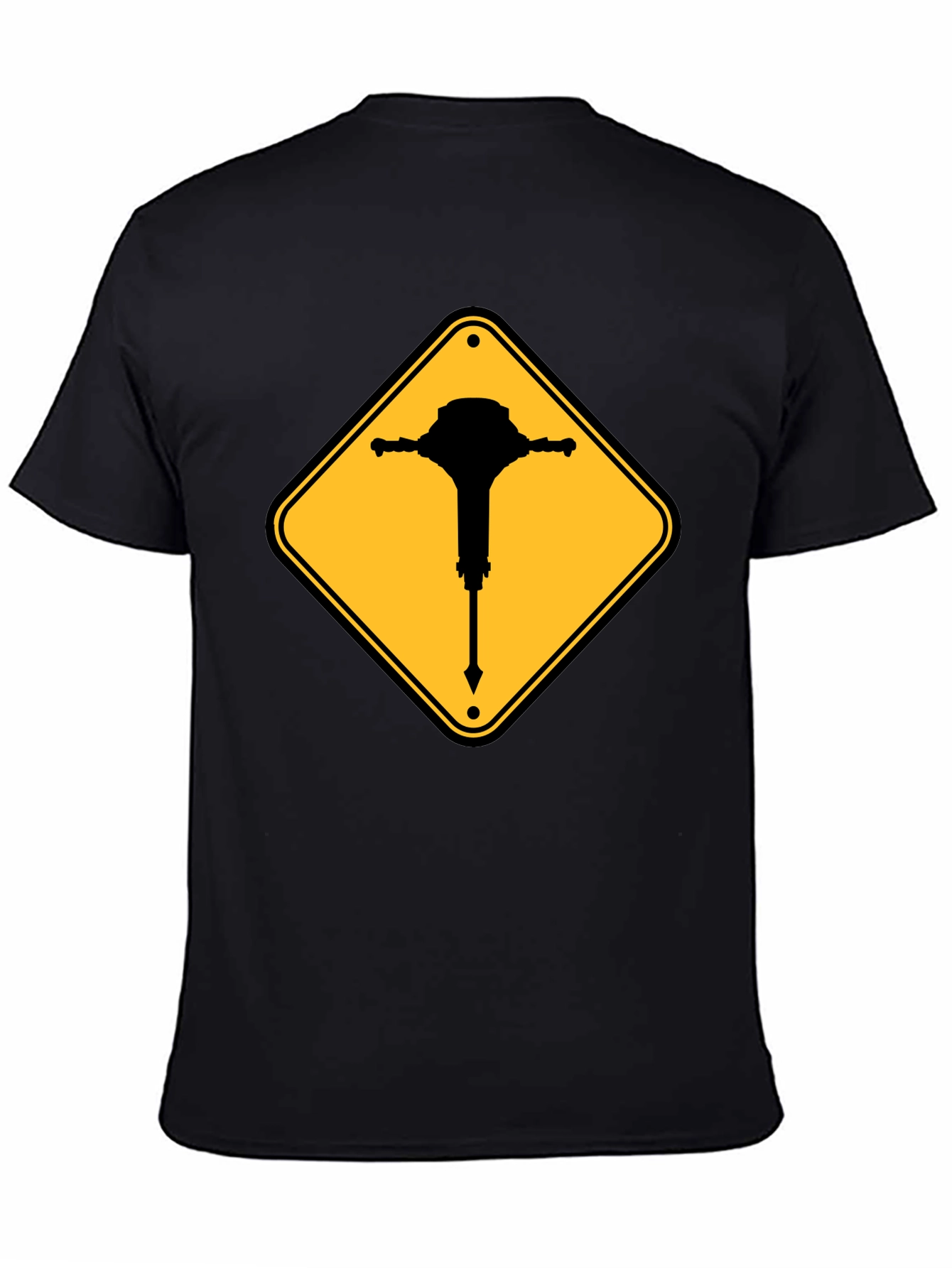 Black Warning Jackhammer T-Shirt - Construction Zone Tee view 4