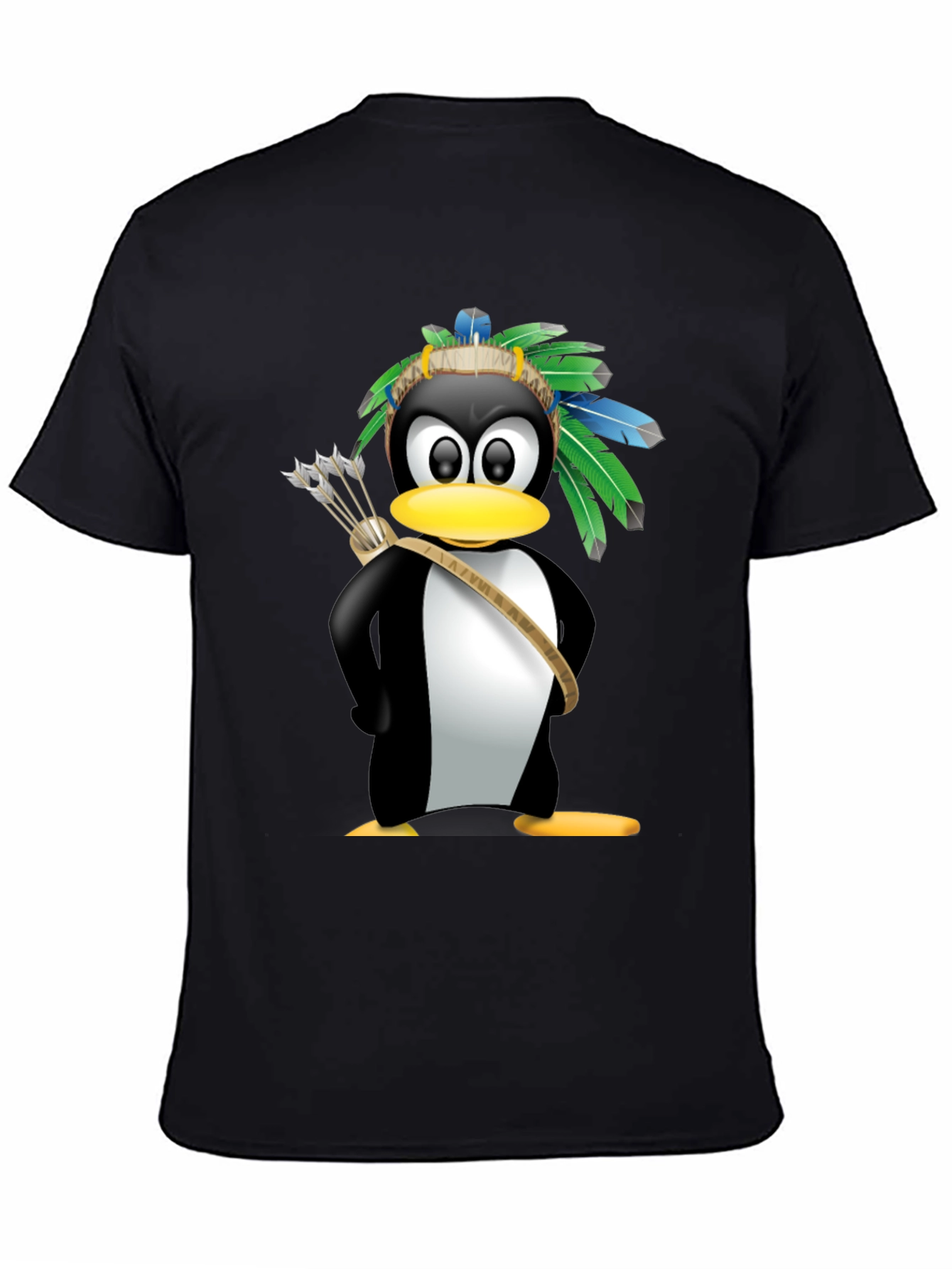Black Native American Penguin Graphic Tee - Black view 4