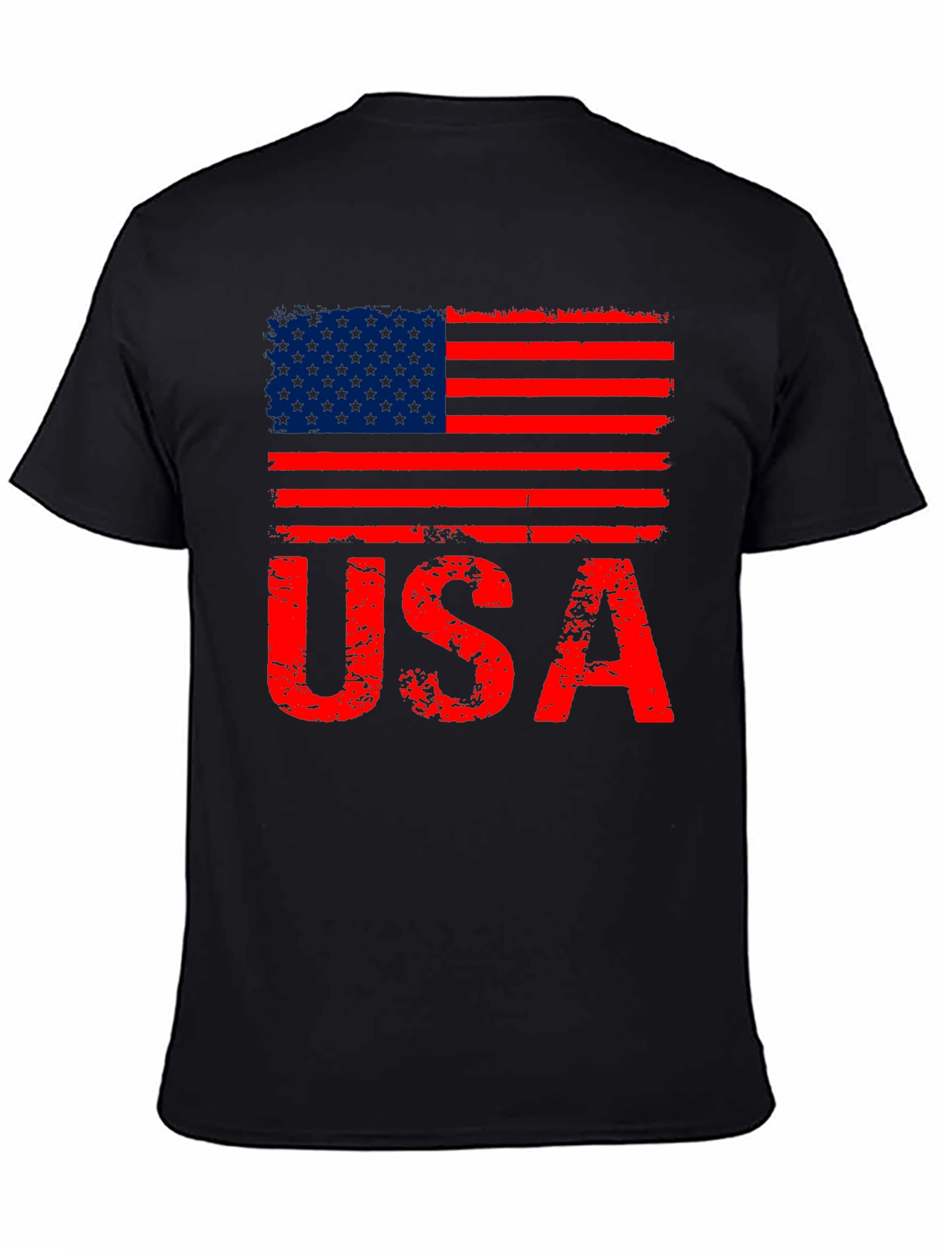 Black Distressed USA Flag Graphic T-Shirt view 4