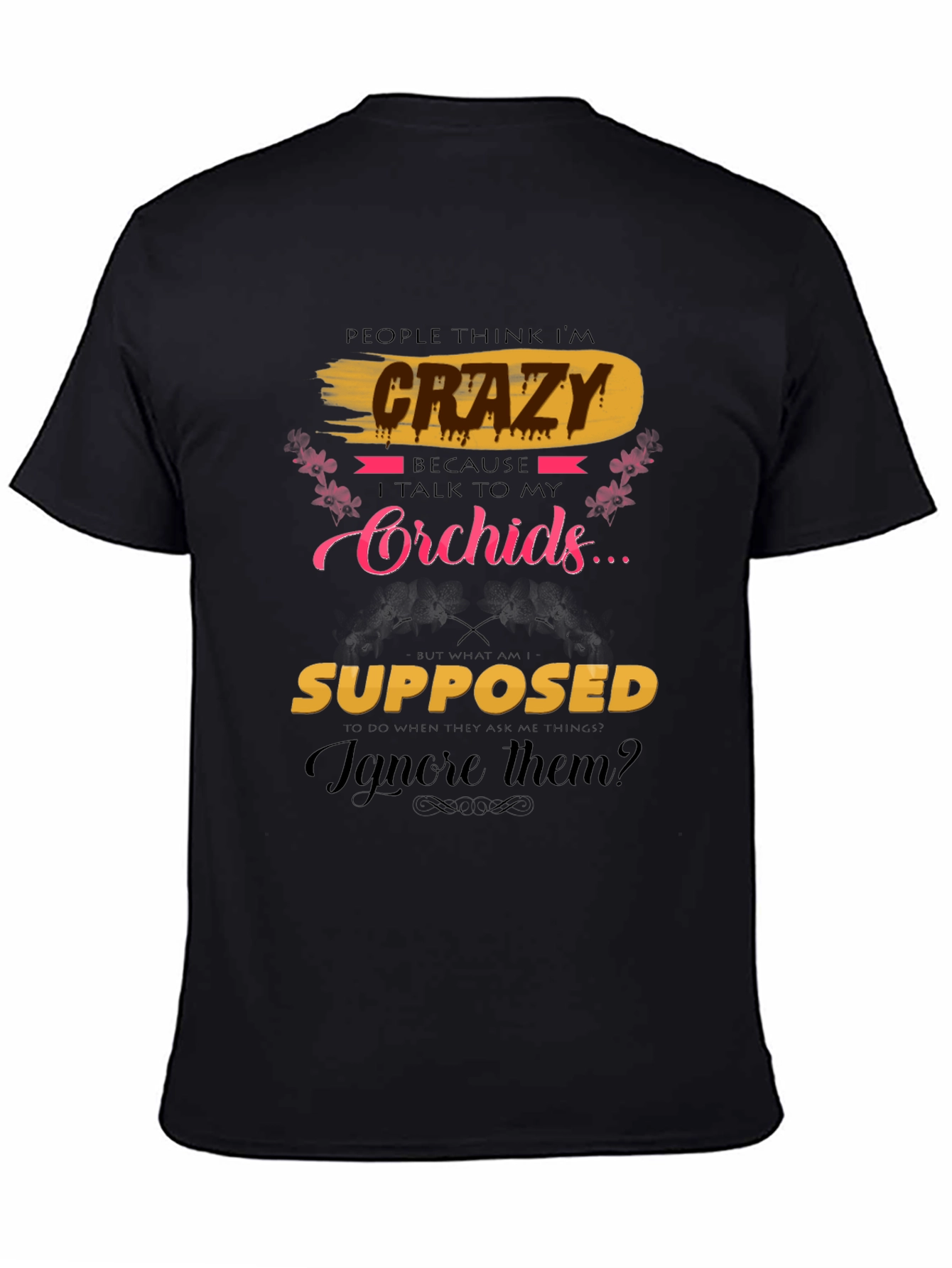 Black Crazy About Orchids T-Shirt view 4