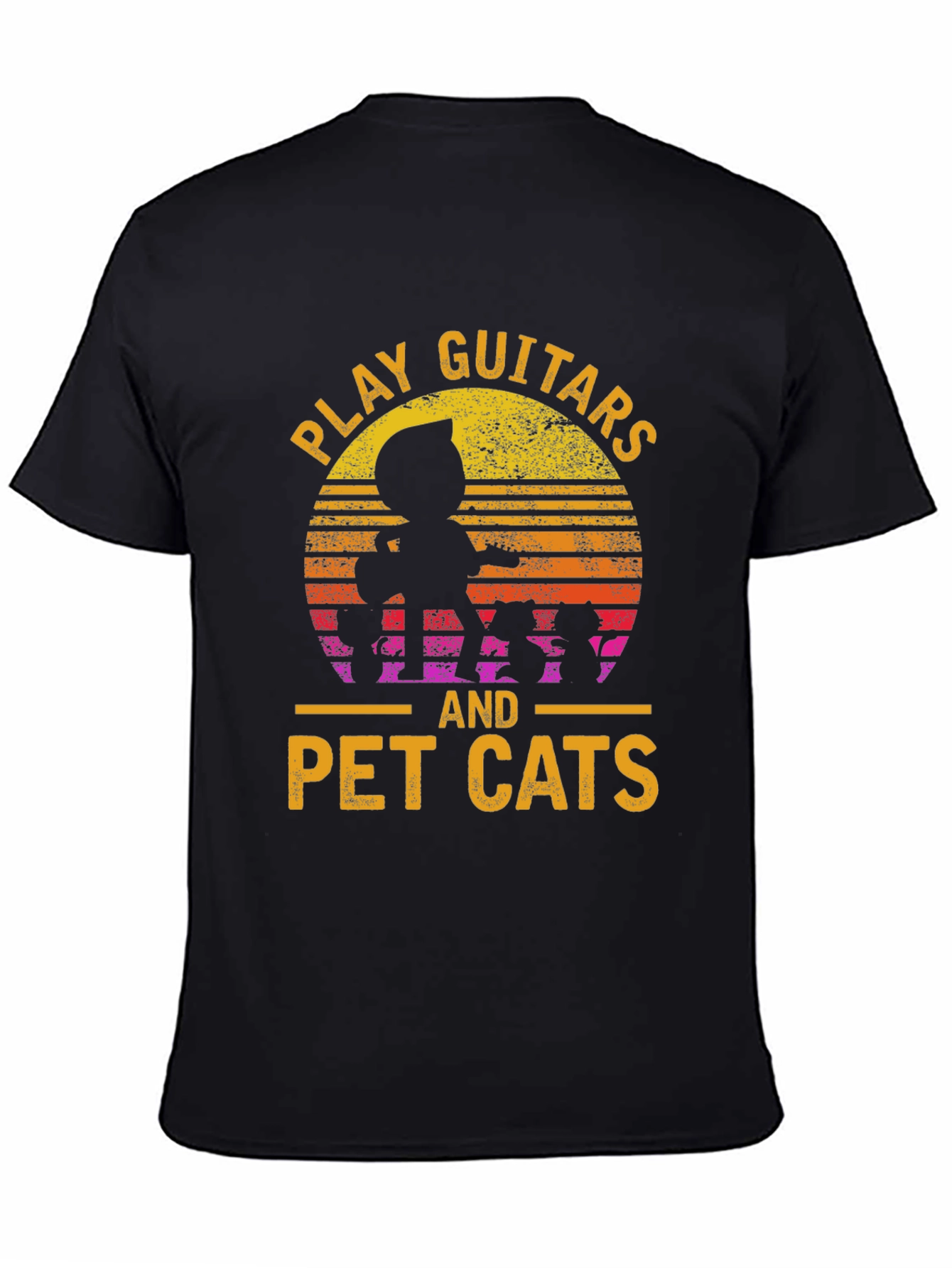 Black Play Guitars and Pet Cats Black T-Shirt view 4