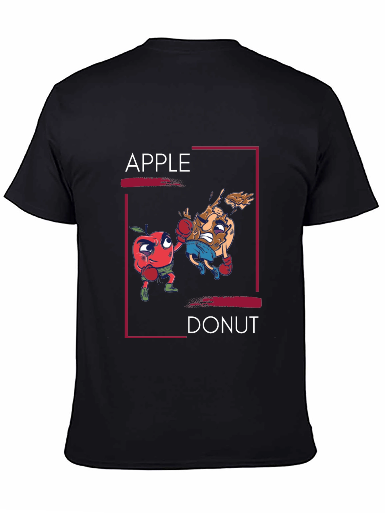 Black Apple vs Donut Boxing Match Graphic T-Shirt view 4